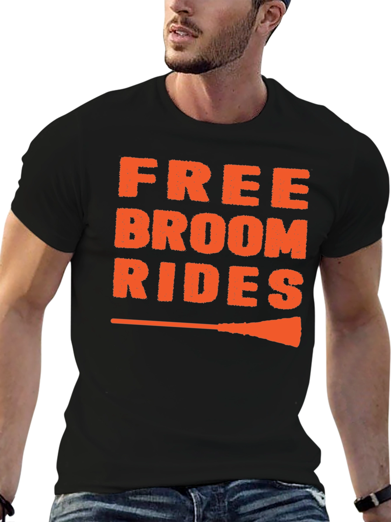 Free Broom Rides Graphic Tee - Halloween Fun