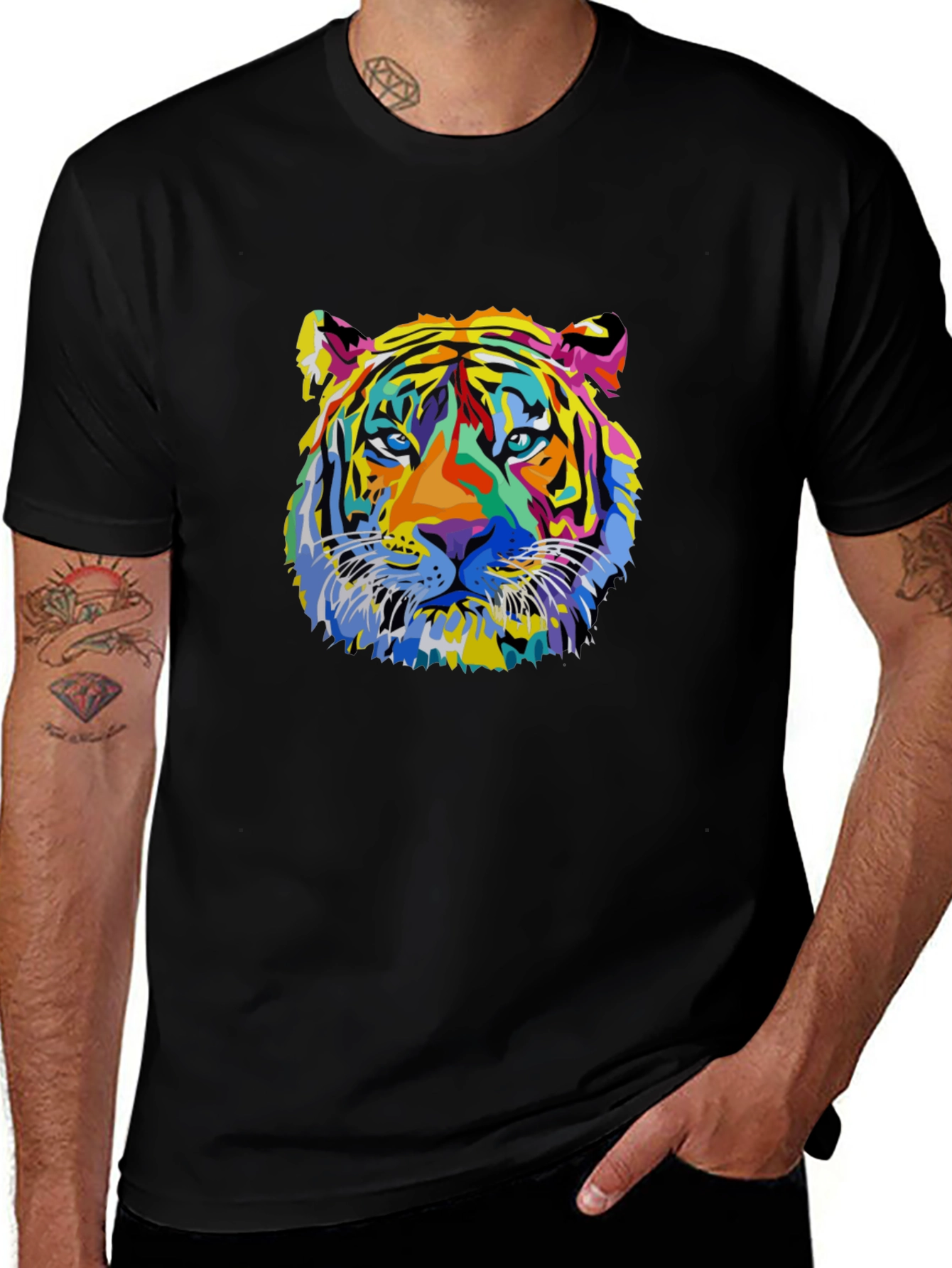 Vibrant Tiger Graphic Black T-Shirt