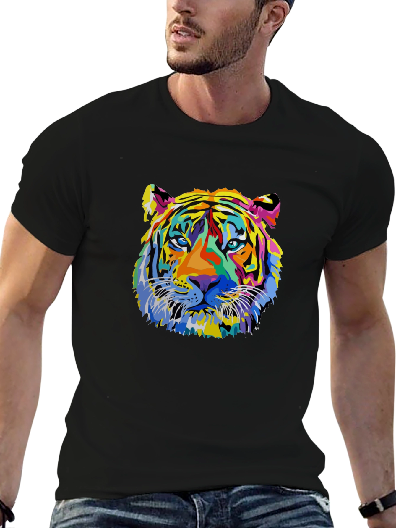 Vibrant Tiger Graphic Black T-Shirt