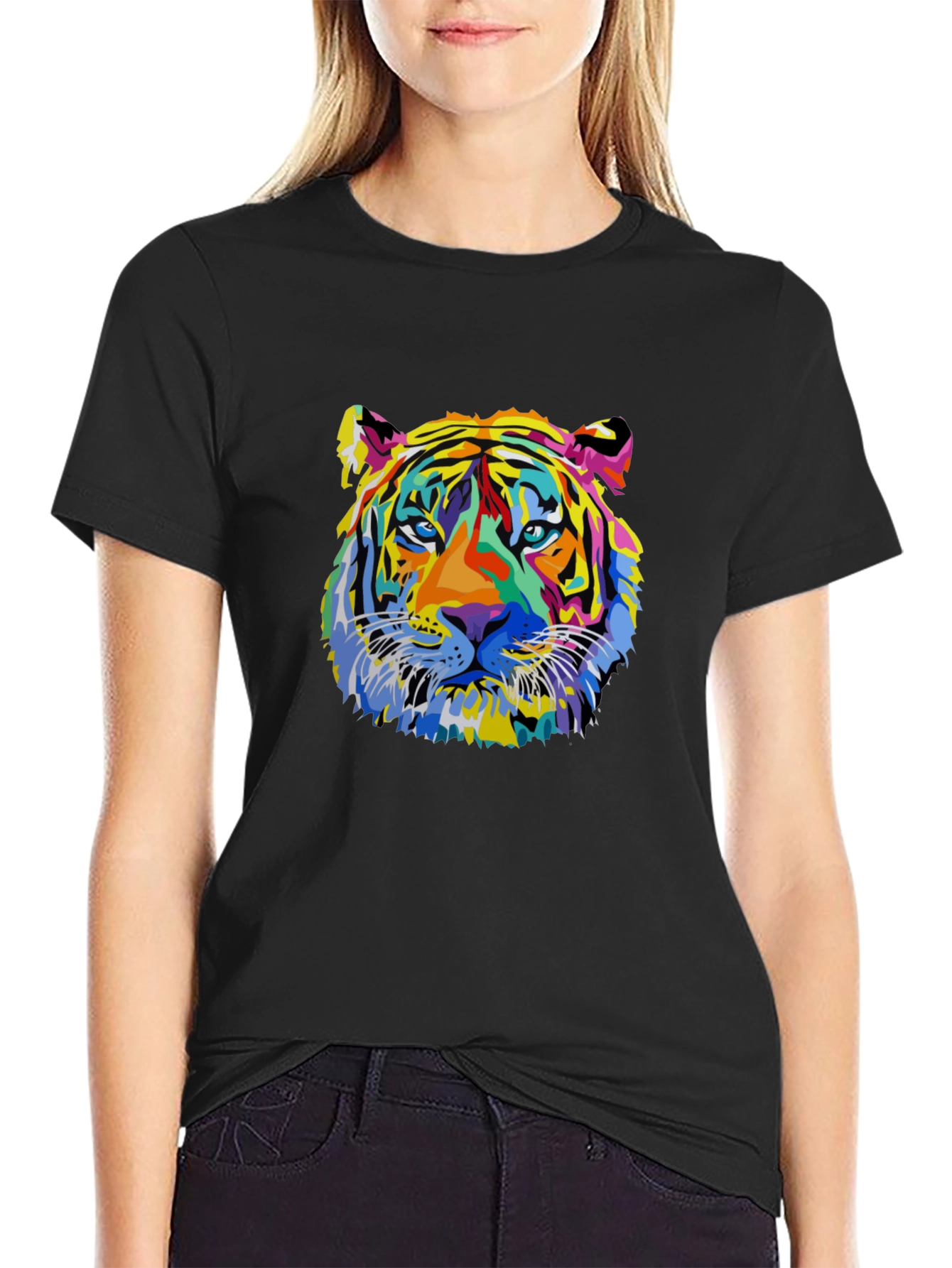 Vibrant Tiger Graphic Black T-Shirt