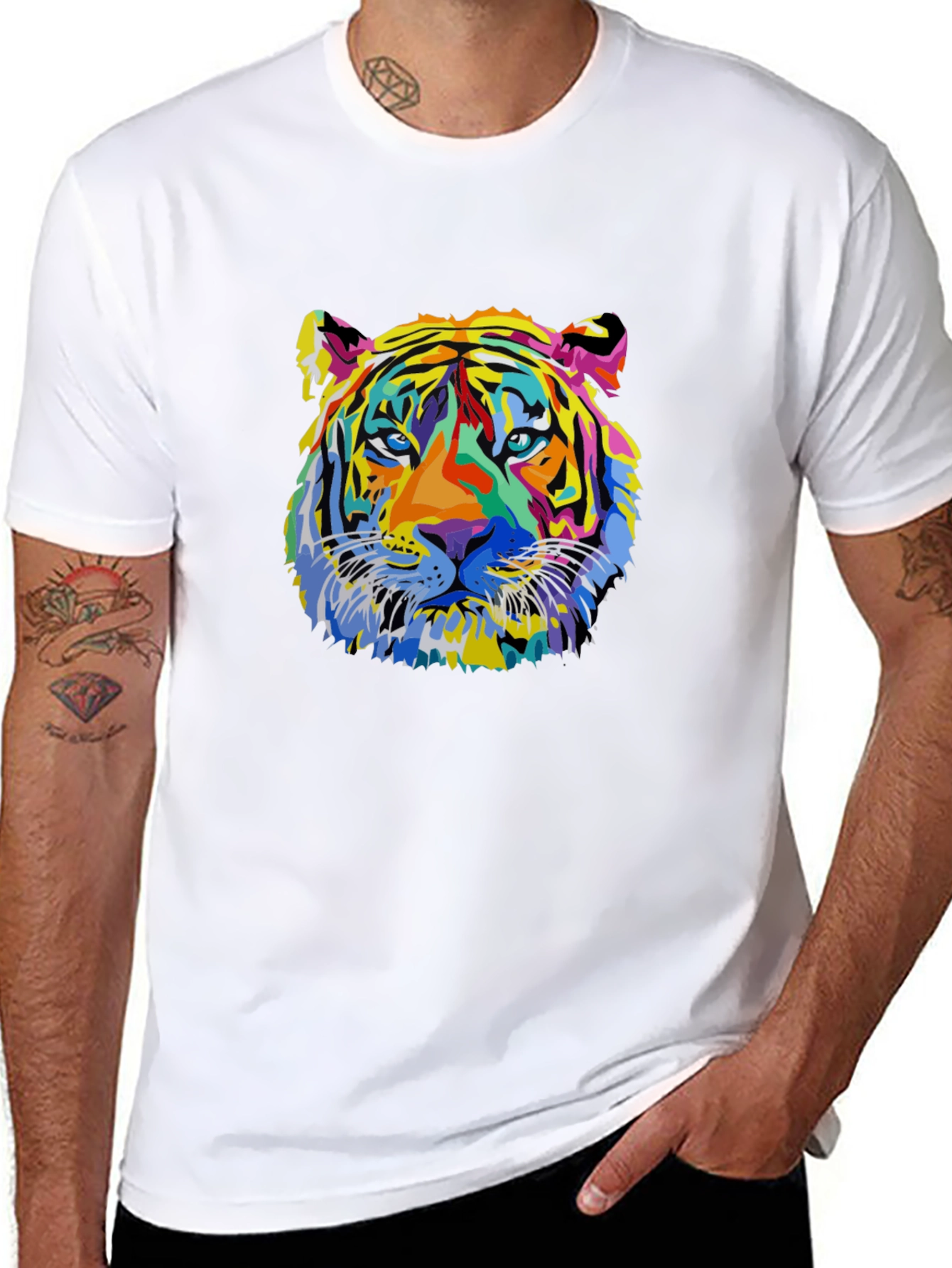 Vibrant Tiger Graphic Black T-Shirt