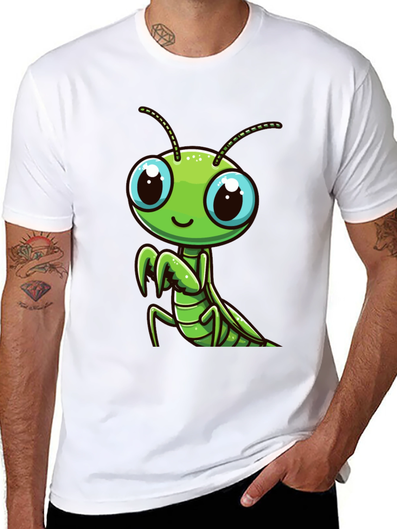 Cute Mantis Graphic Tee - Black Cotton T-Shirt