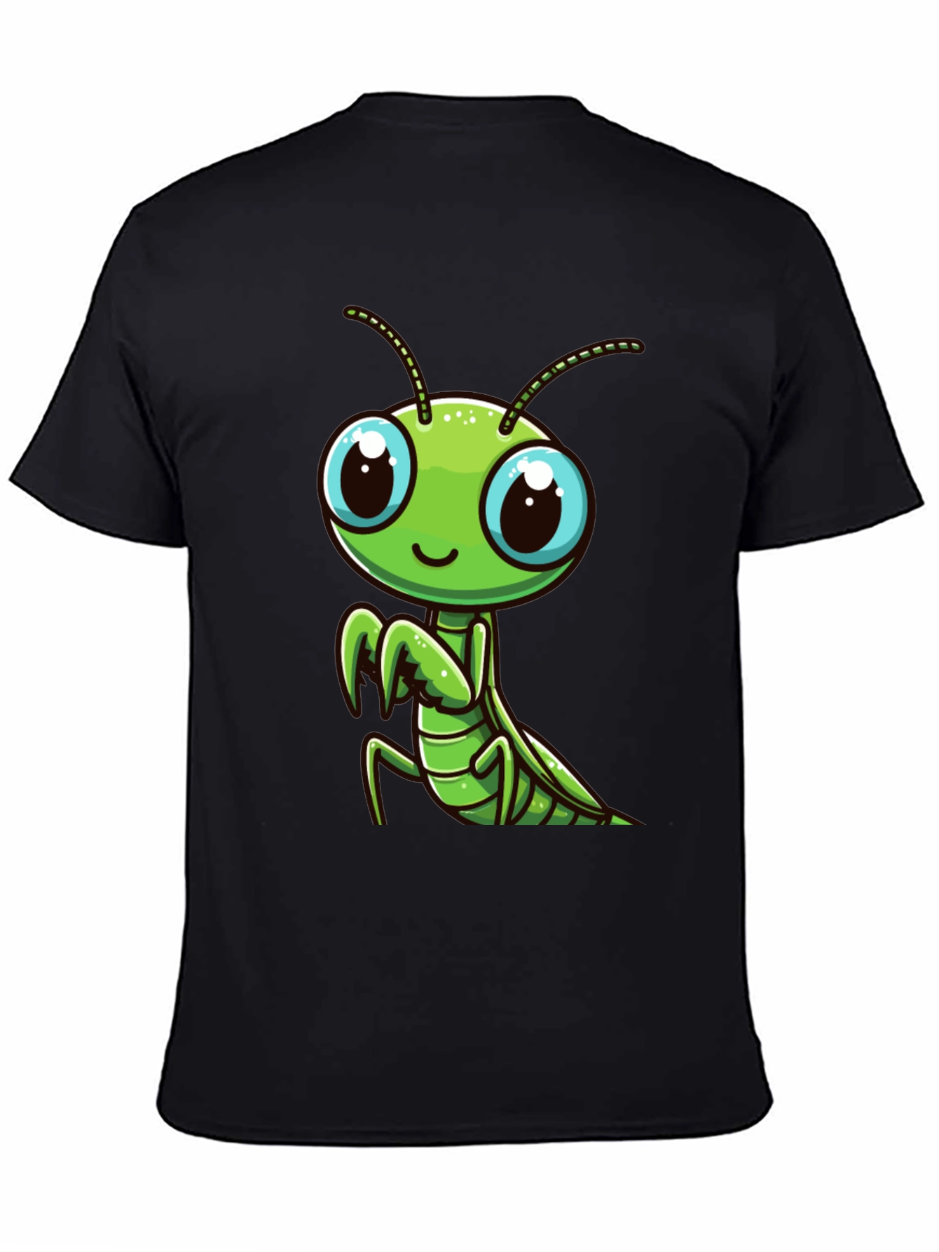 Cute Mantis Graphic Tee - Black Cotton T-Shirt