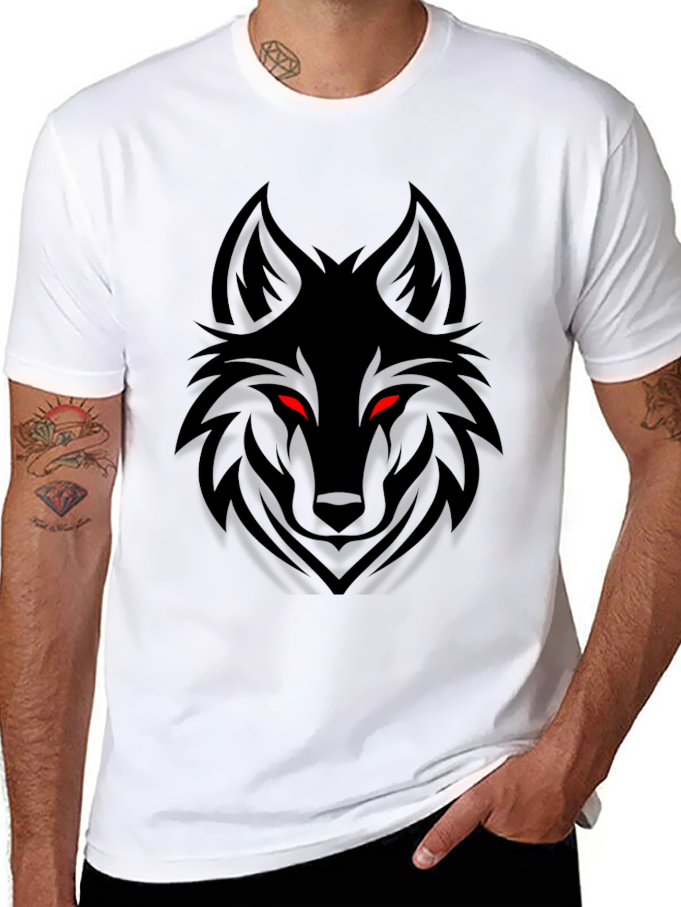 Mens Black Wolf Graphic Tee - Edgy Style