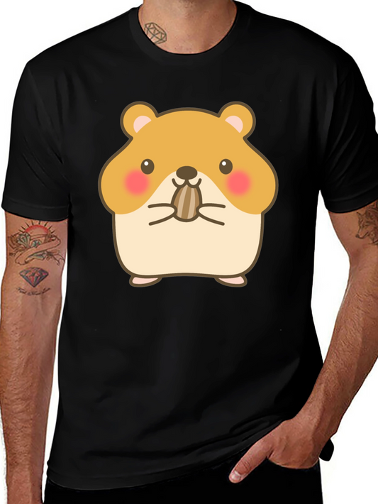 Cute Hamster Graphic Tee - Black Cotton T-Shirt