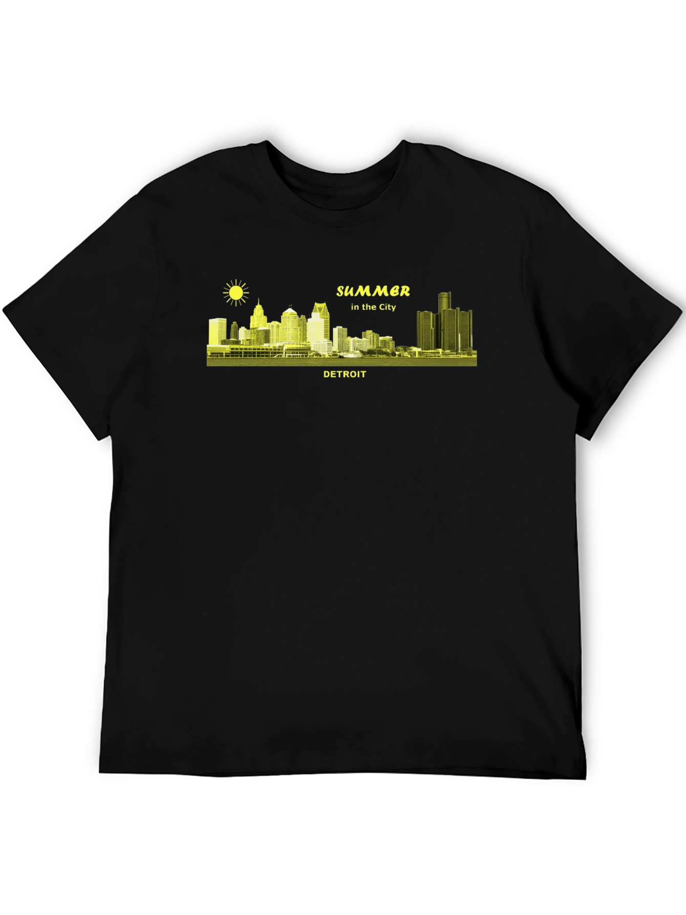 Detroit Summer Cityscape Black T-Shirt