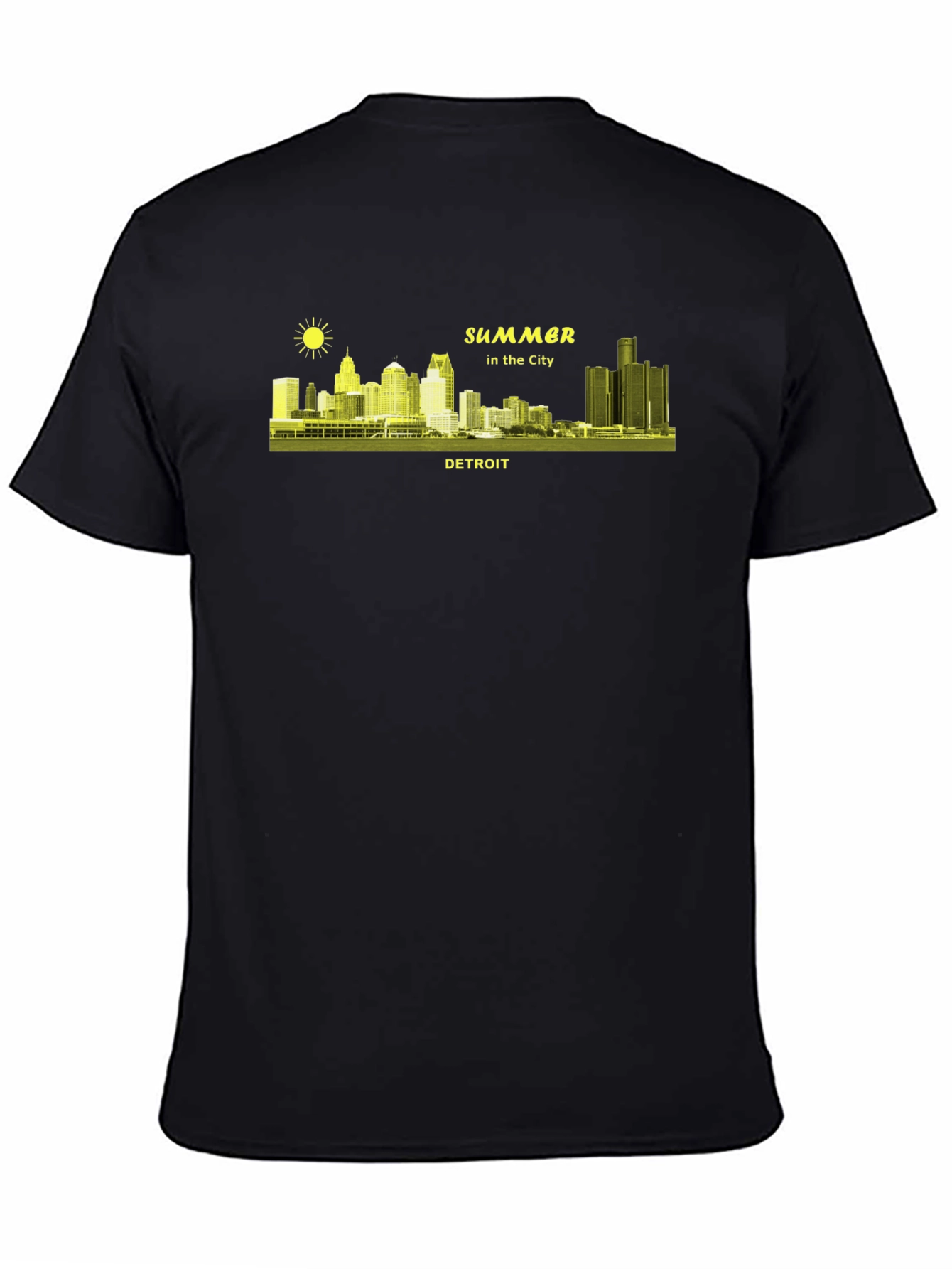 Detroit Summer Cityscape Black T-Shirt