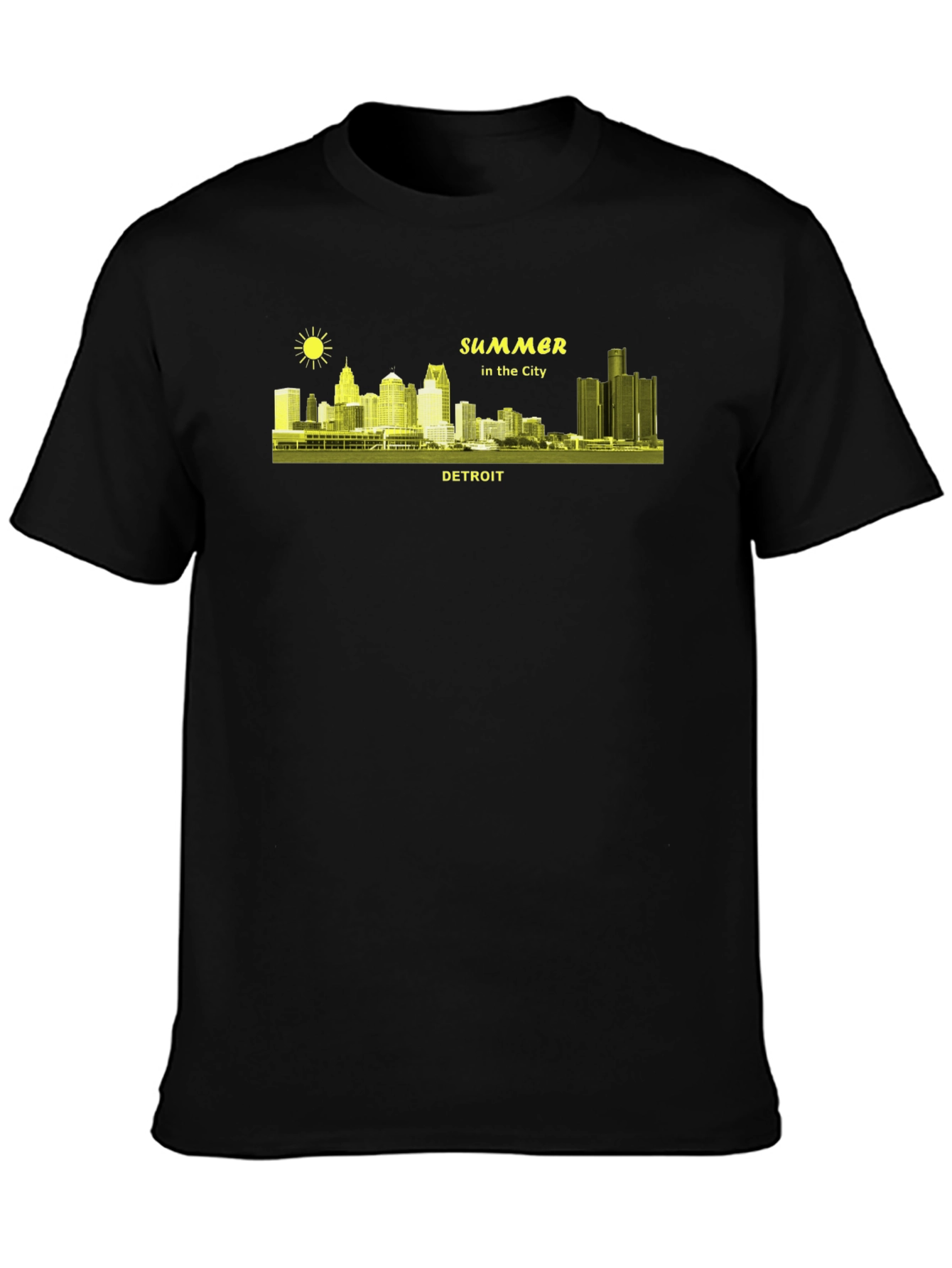 Detroit Summer Cityscape Black T-Shirt