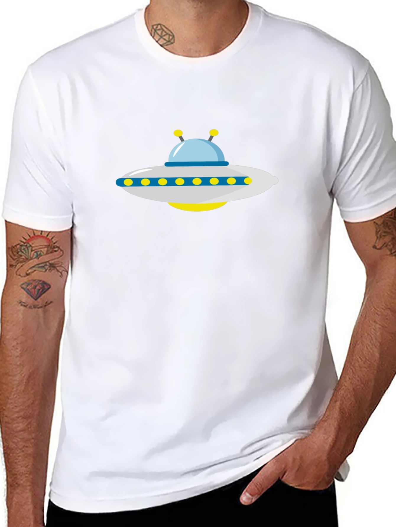 UFO Graphic Tee - Black Cotton Alien Spaceship T-Shirt