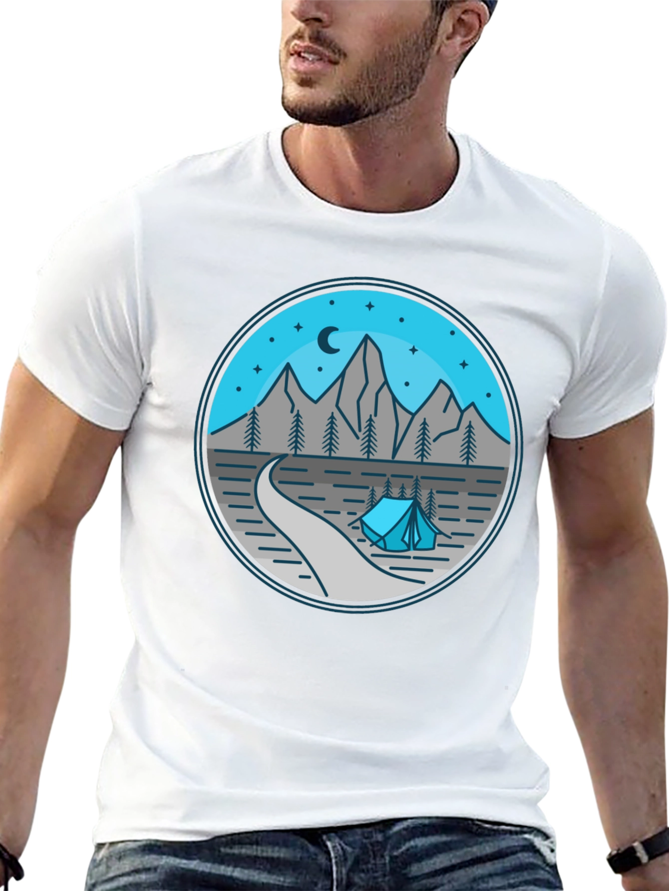 Mountain Camping Graphic Tee - Black Cotton Shirt