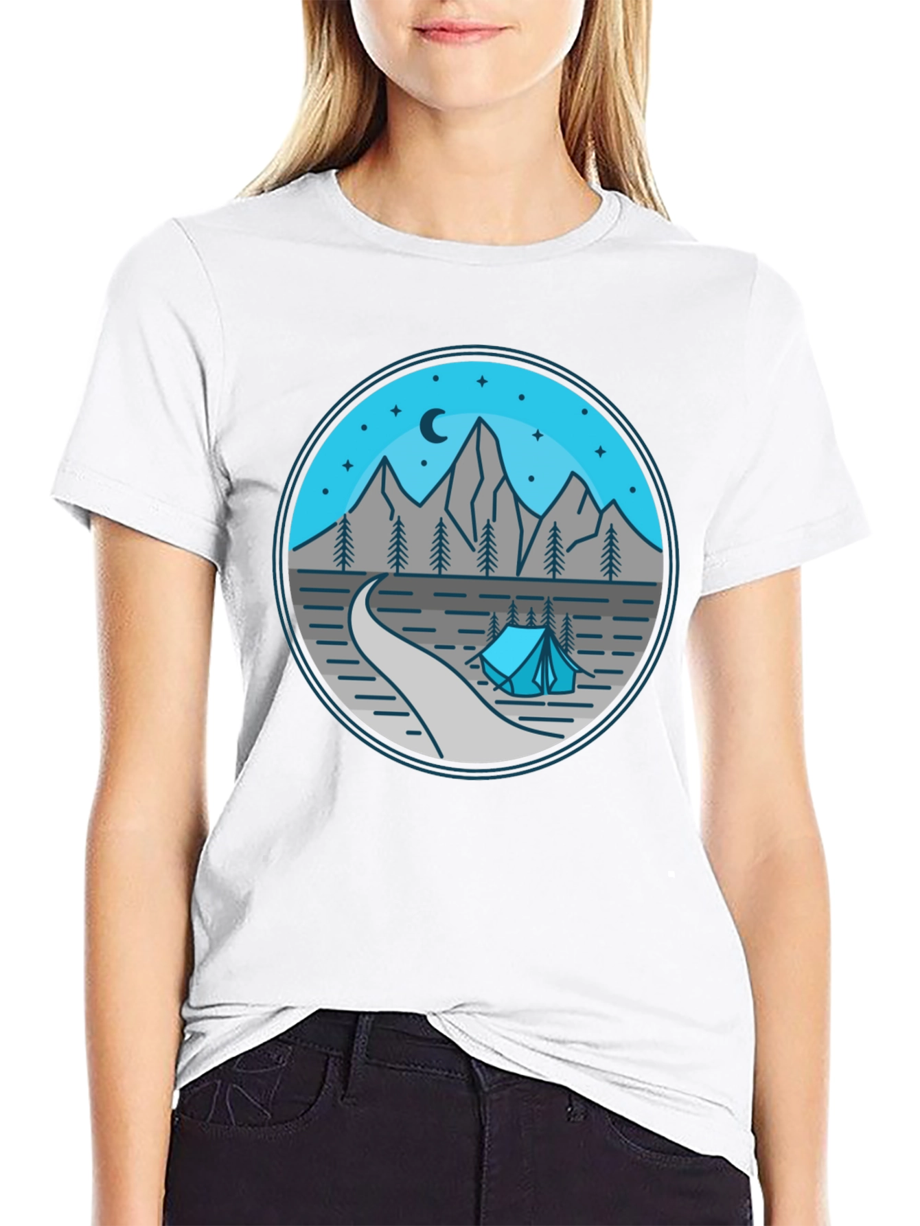 Mountain Camping Graphic Tee - Black Cotton Shirt