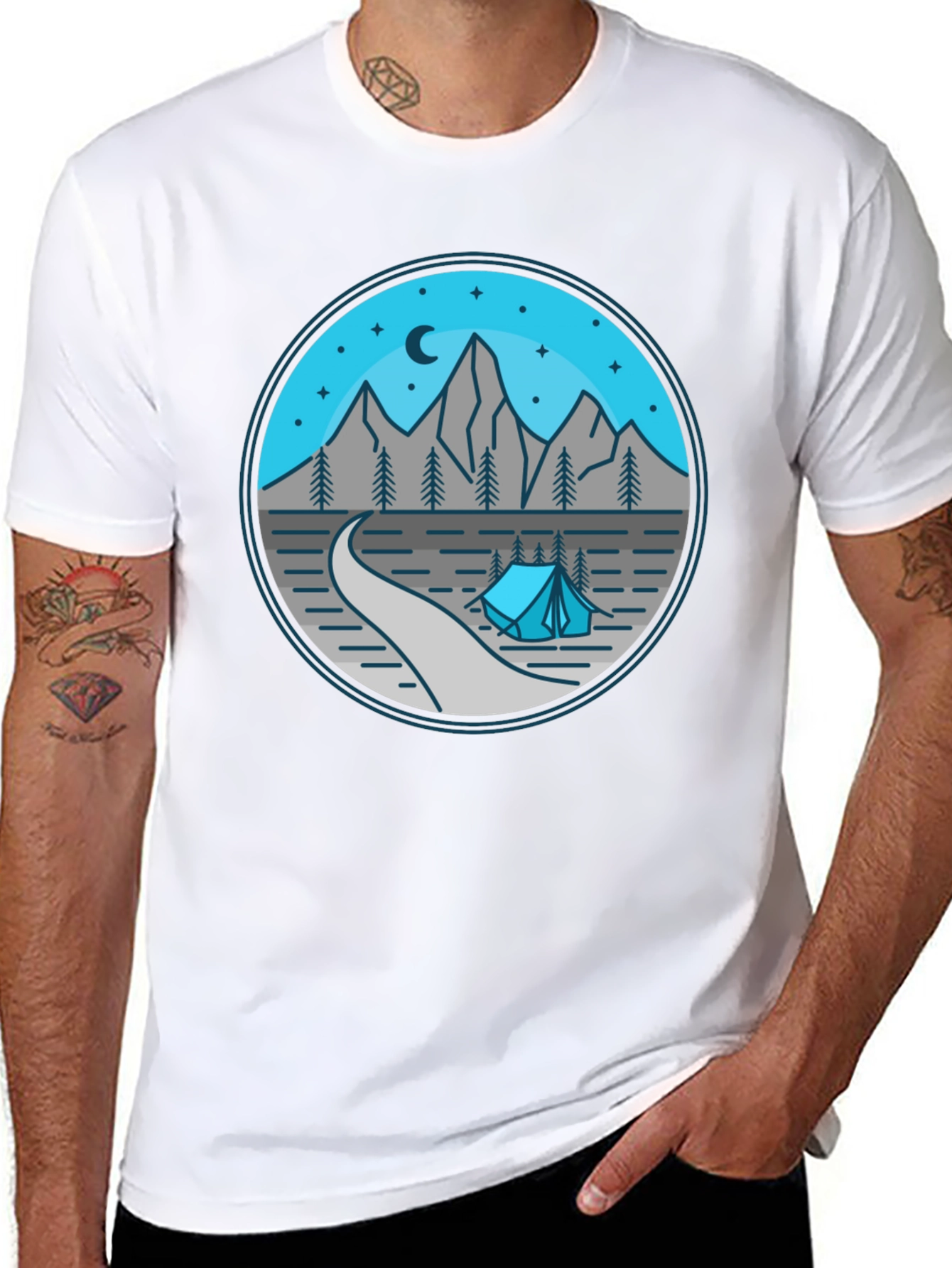 Mountain Camping Graphic Tee - Black Cotton Shirt