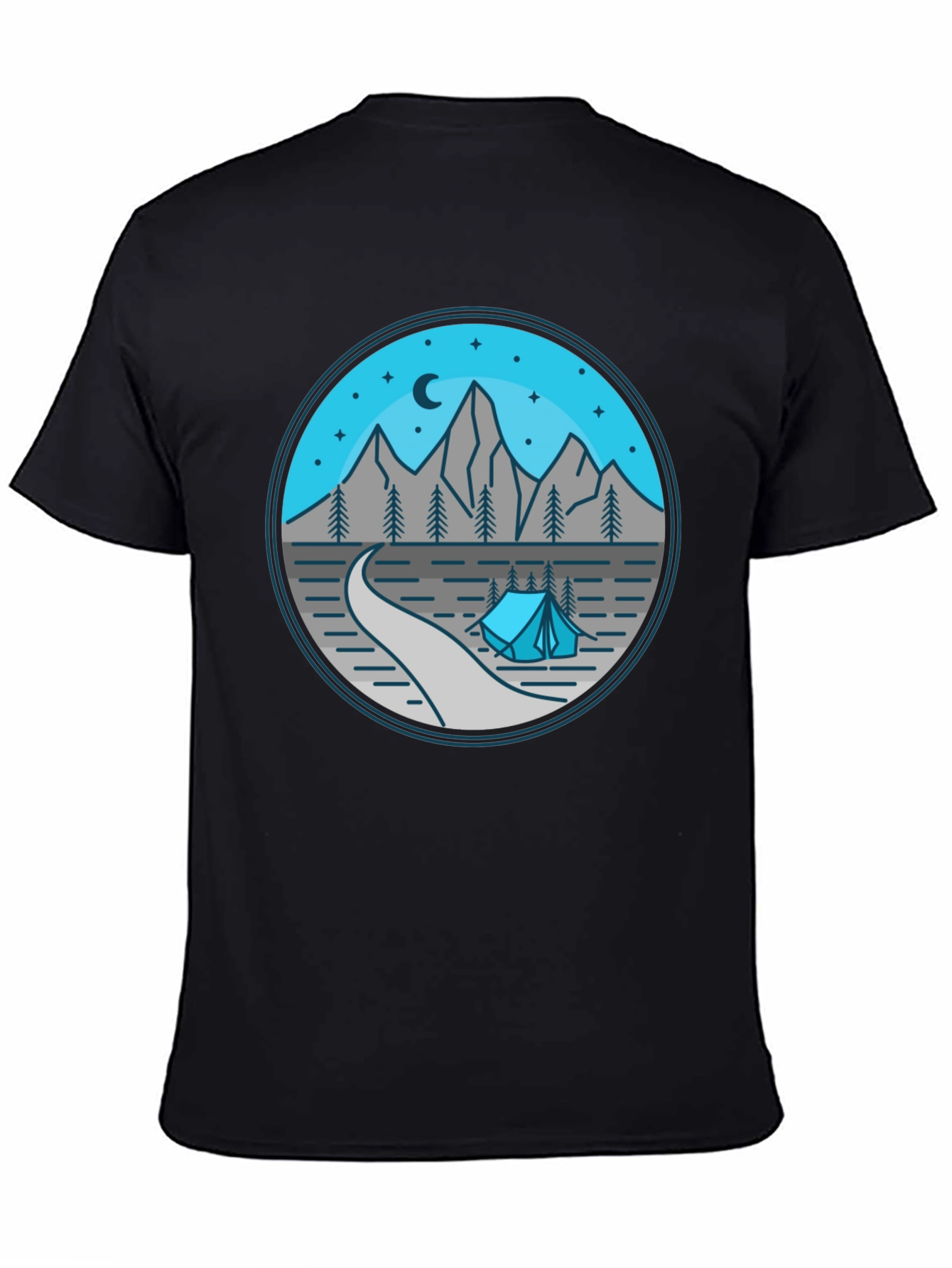 Mountain Camping Graphic Tee - Black Cotton Shirt