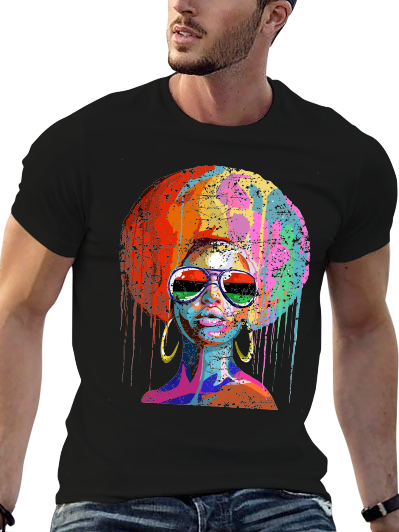 Vibrant Afro Queen Graphic Print T-Shirt