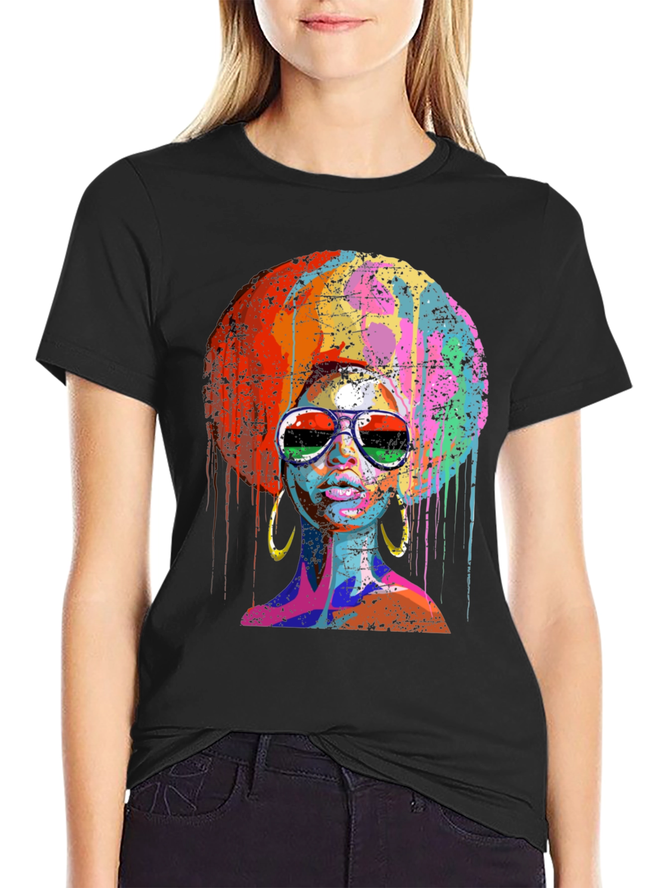 Vibrant Afro Queen Graphic Print T-Shirt