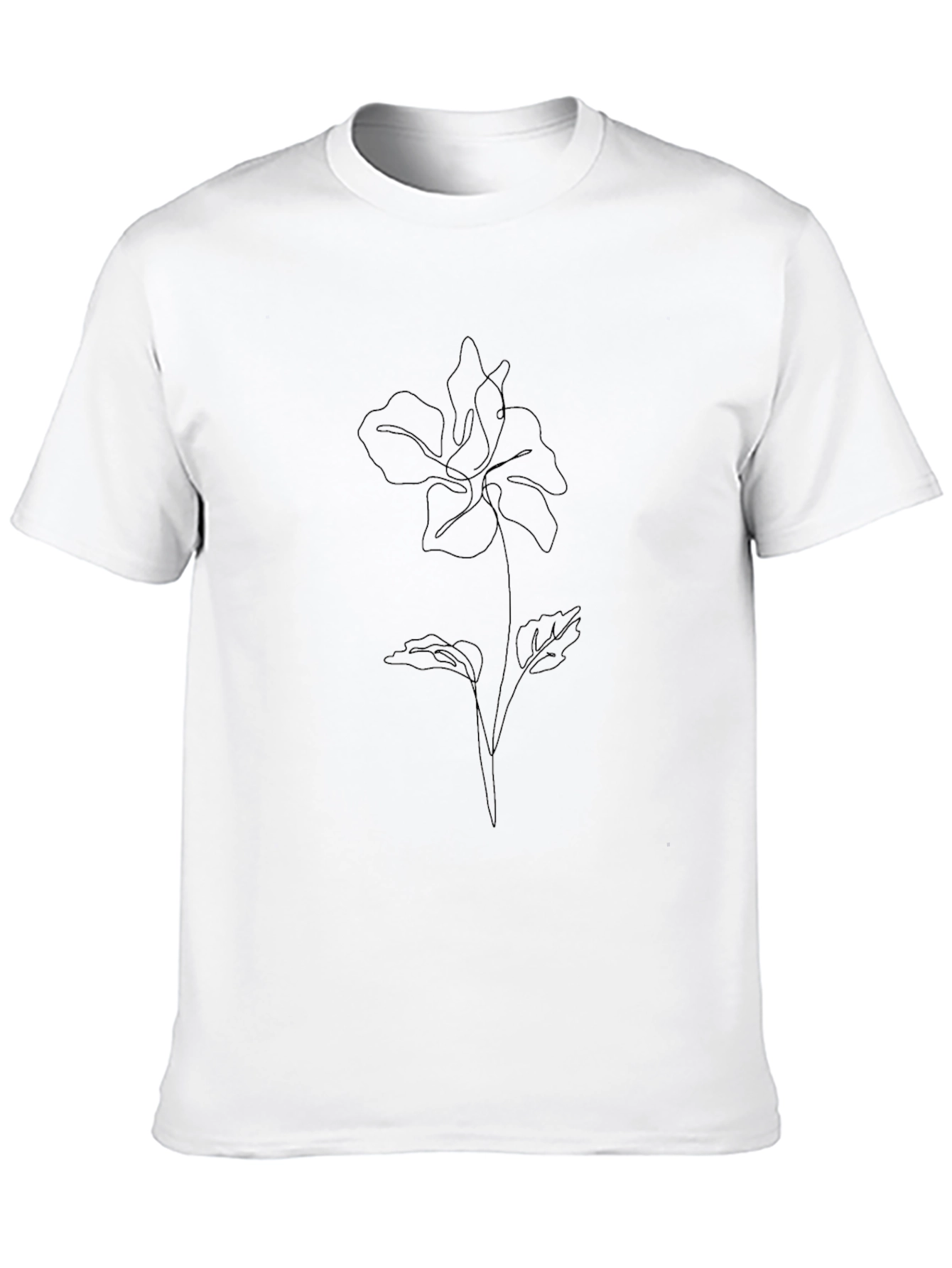 Minimalist Floral Line Art Black T-Shirt
