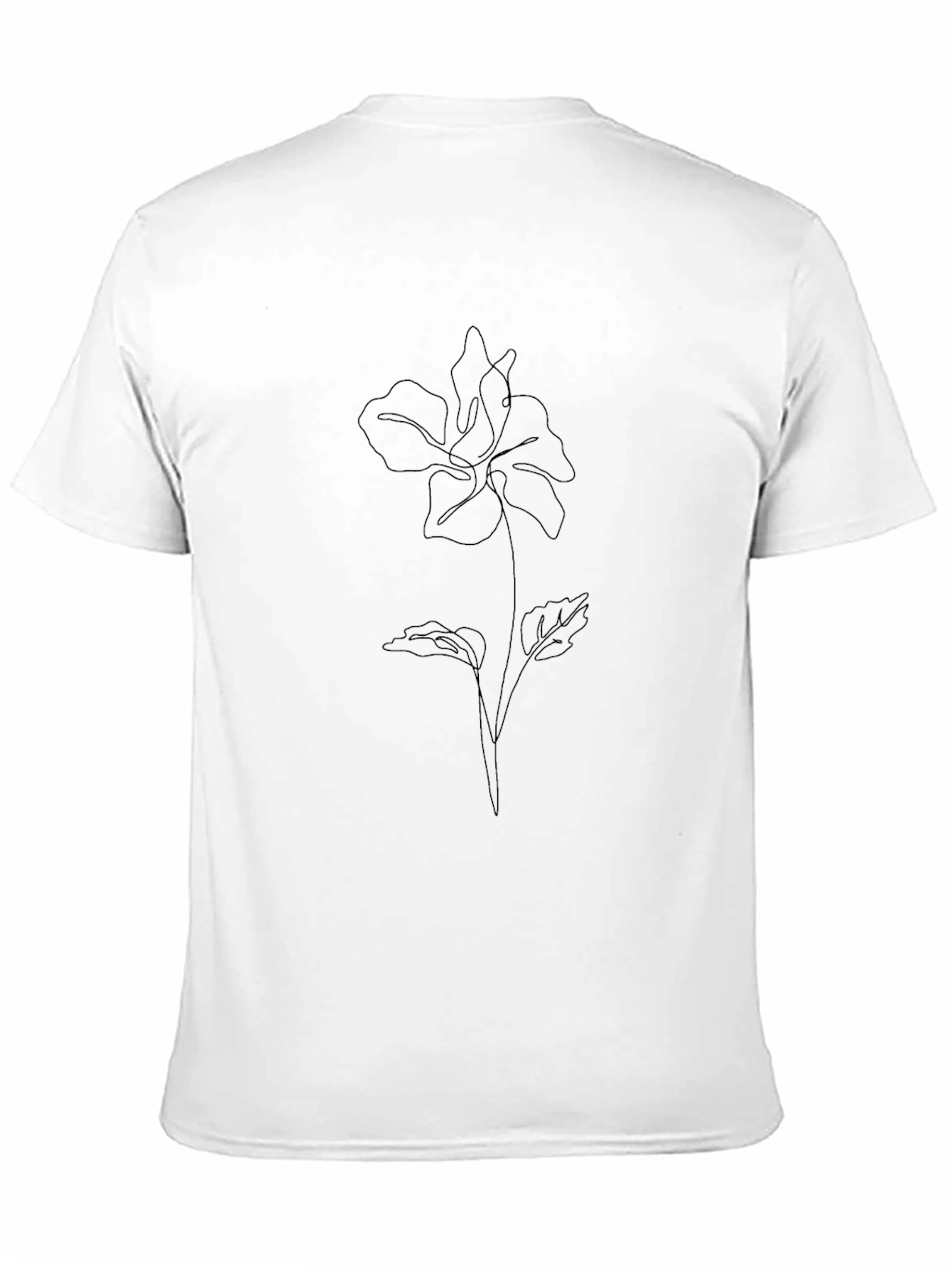 Minimalist Floral Line Art Black T-Shirt