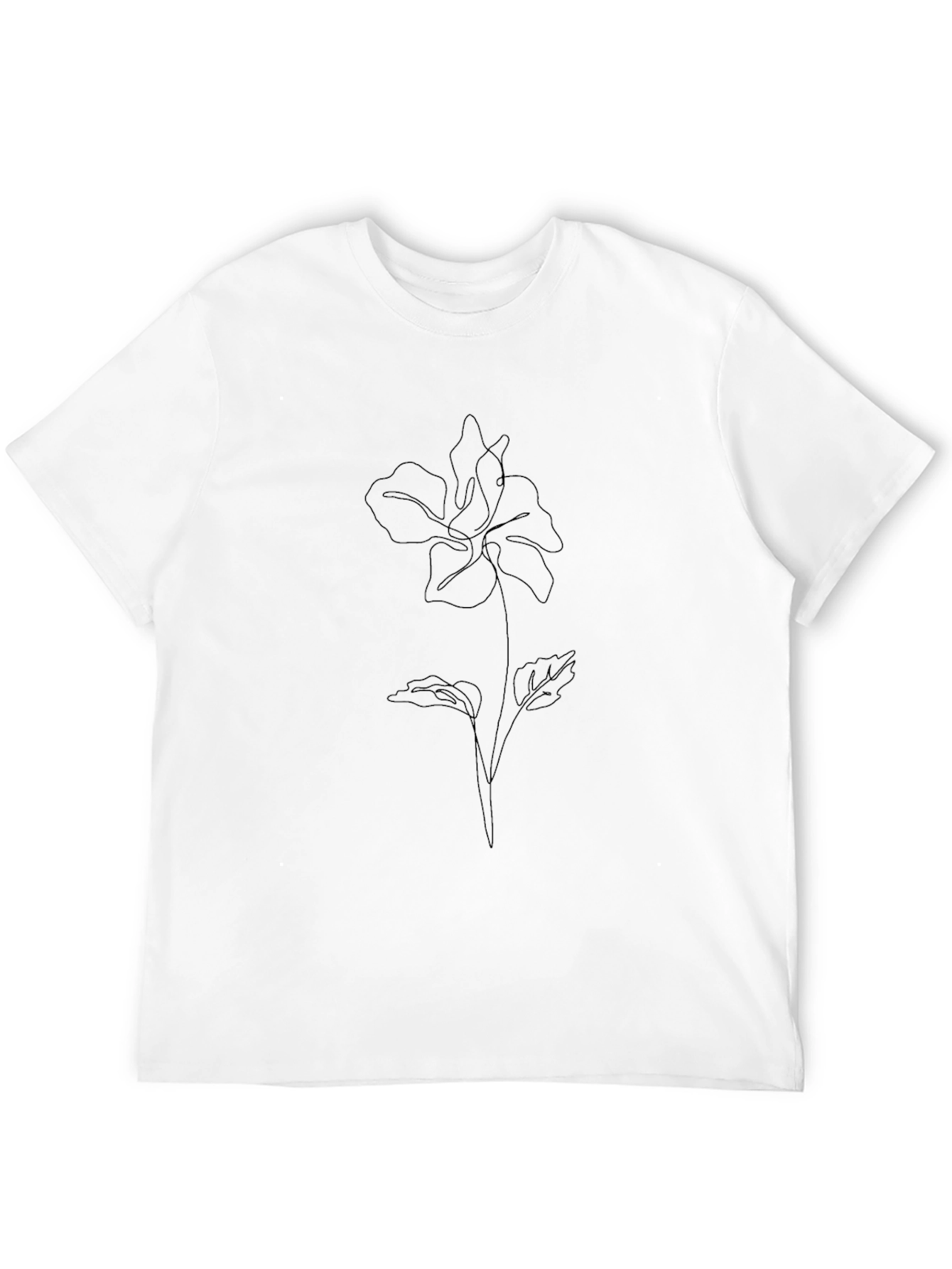 Minimalist Floral Line Art Black T-Shirt