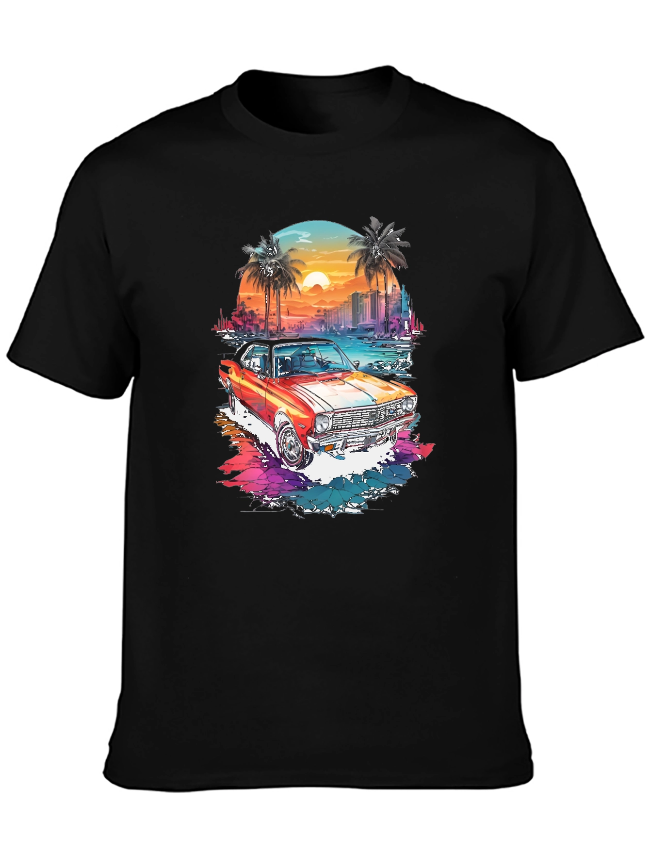 Retro Car Graphic Tee - Sunset Beach Design