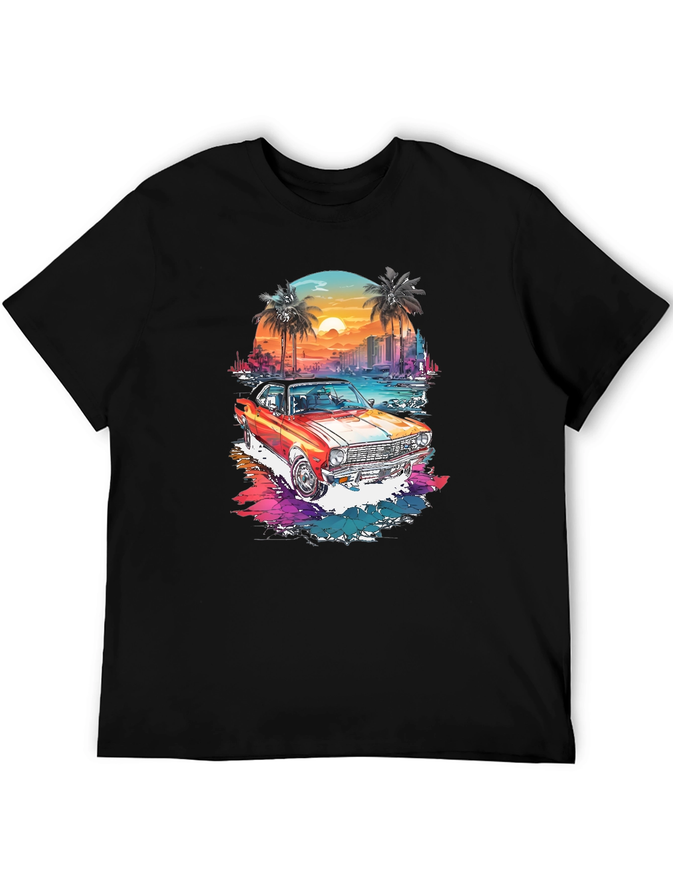 Retro Car Graphic Tee - Sunset Beach Design
