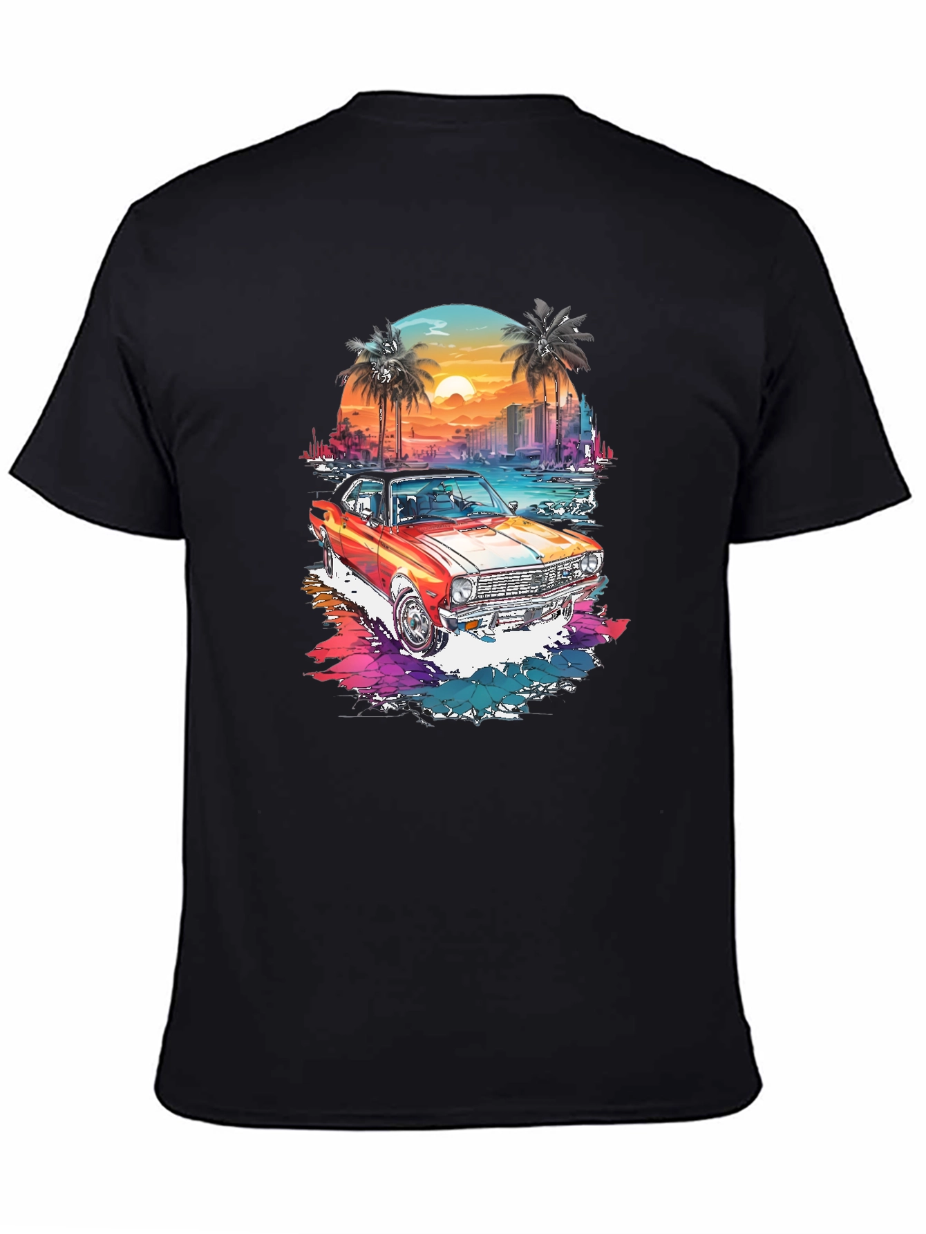 Retro Car Graphic Tee - Sunset Beach Design
