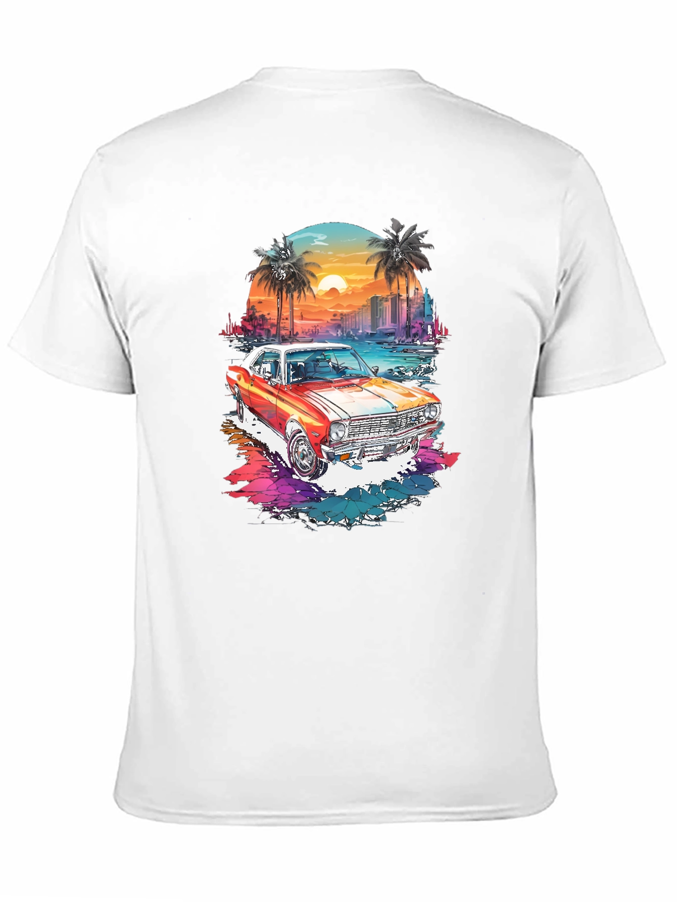 Retro Car Graphic Tee - Sunset Beach Design