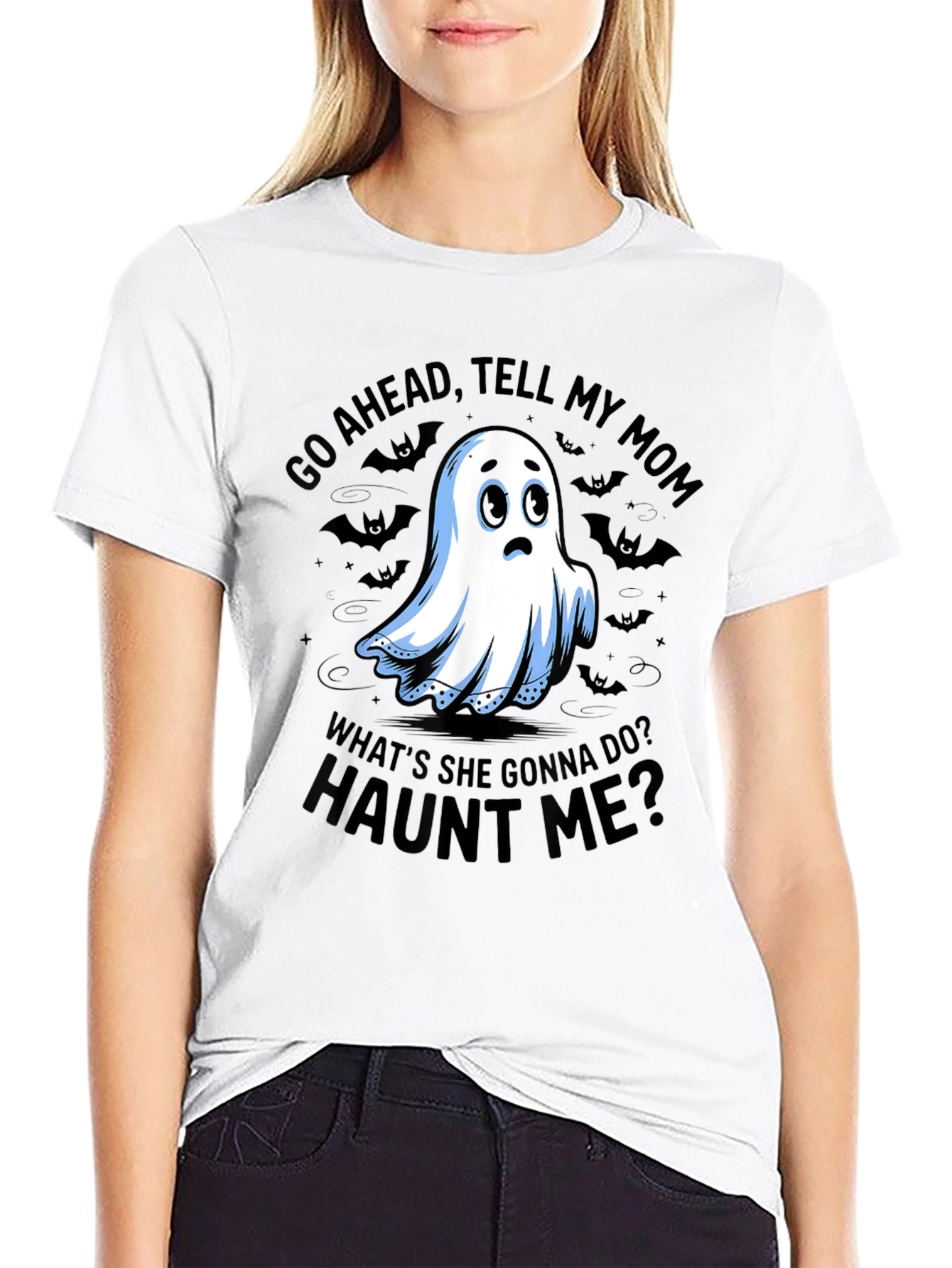 Funny Ghost Mom Halloween Black T-Shirt