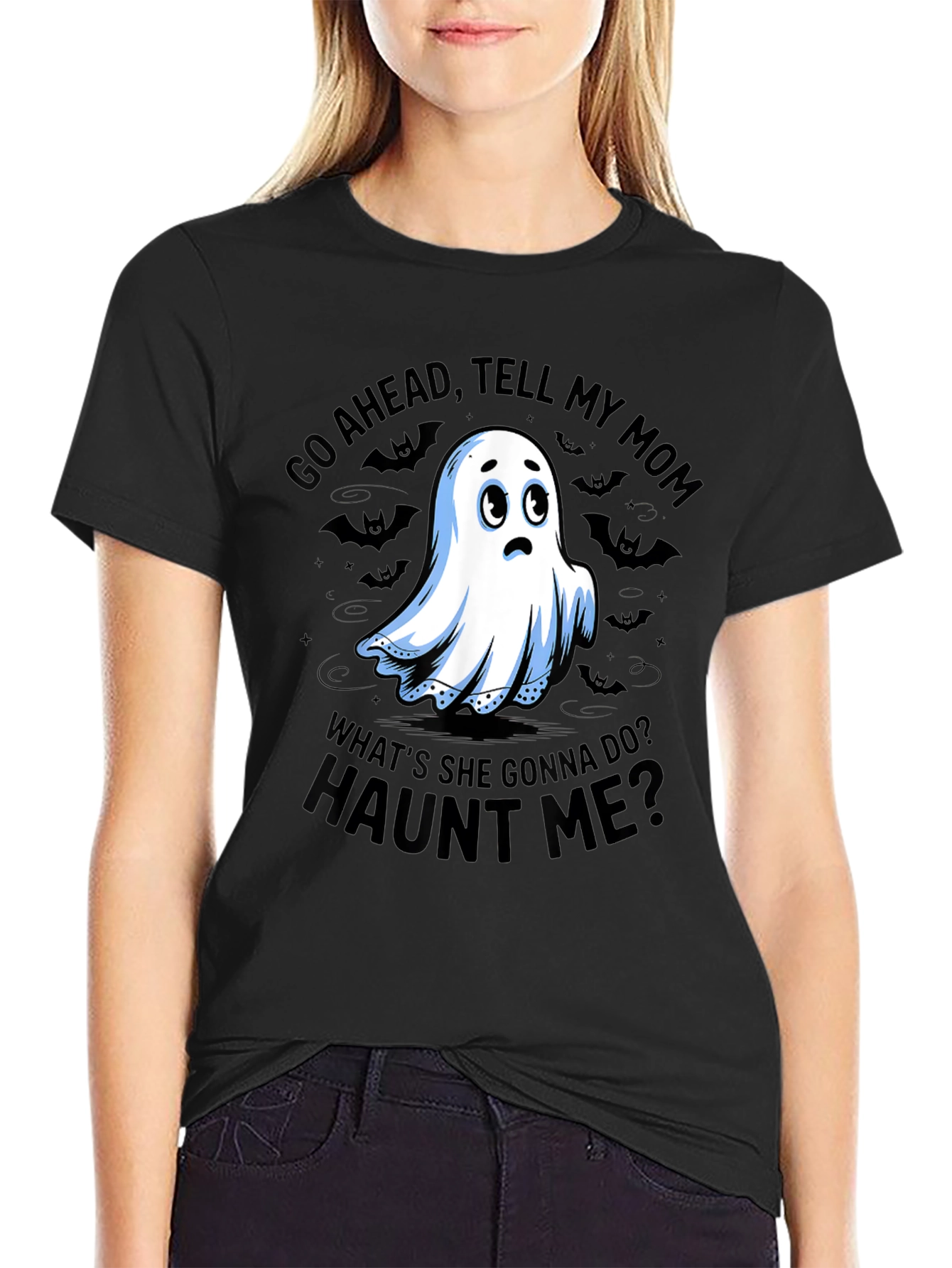 Funny Ghost Mom Halloween Black T-Shirt