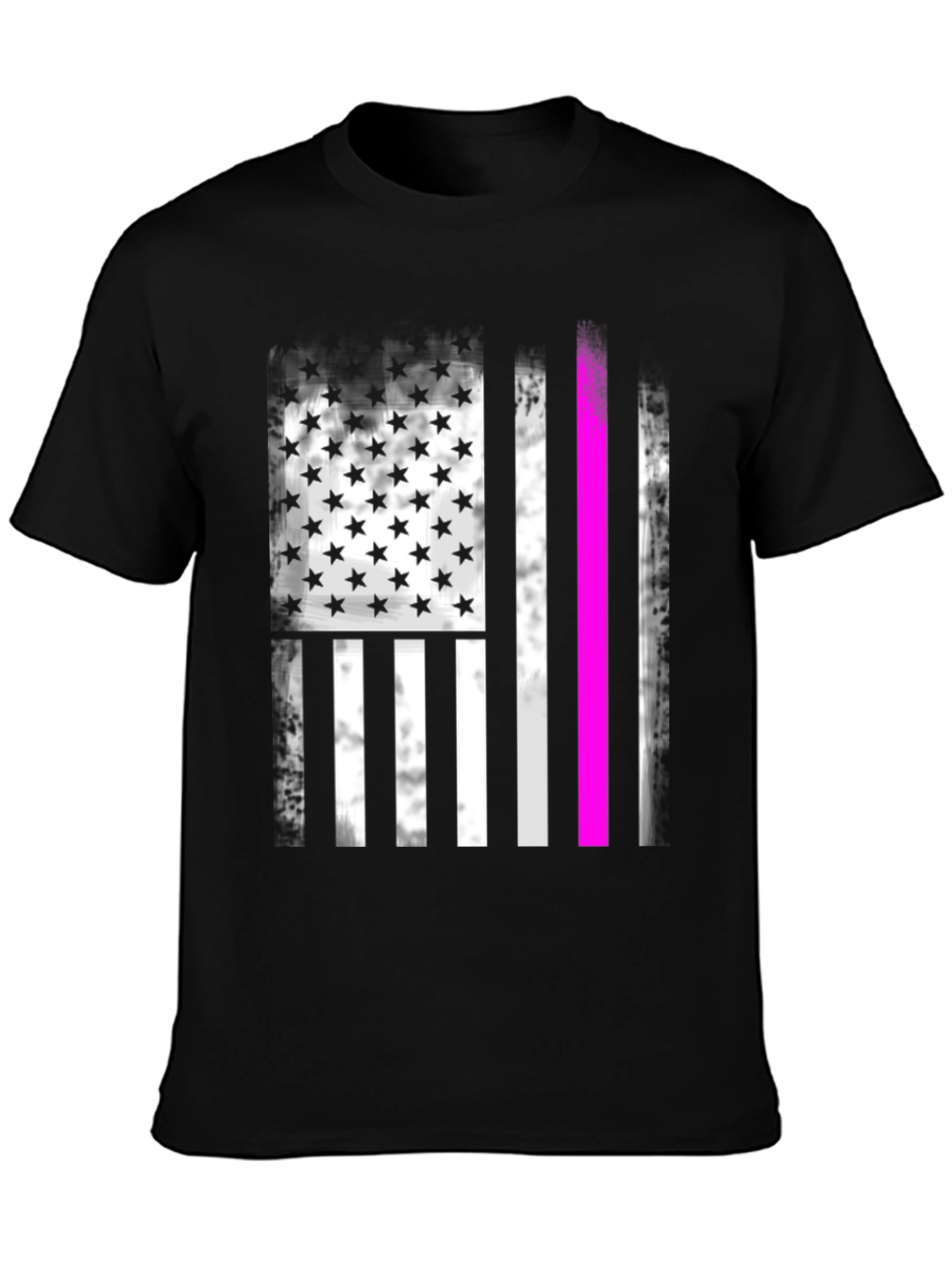 Distressed American Flag T-Shirt with Pink Line