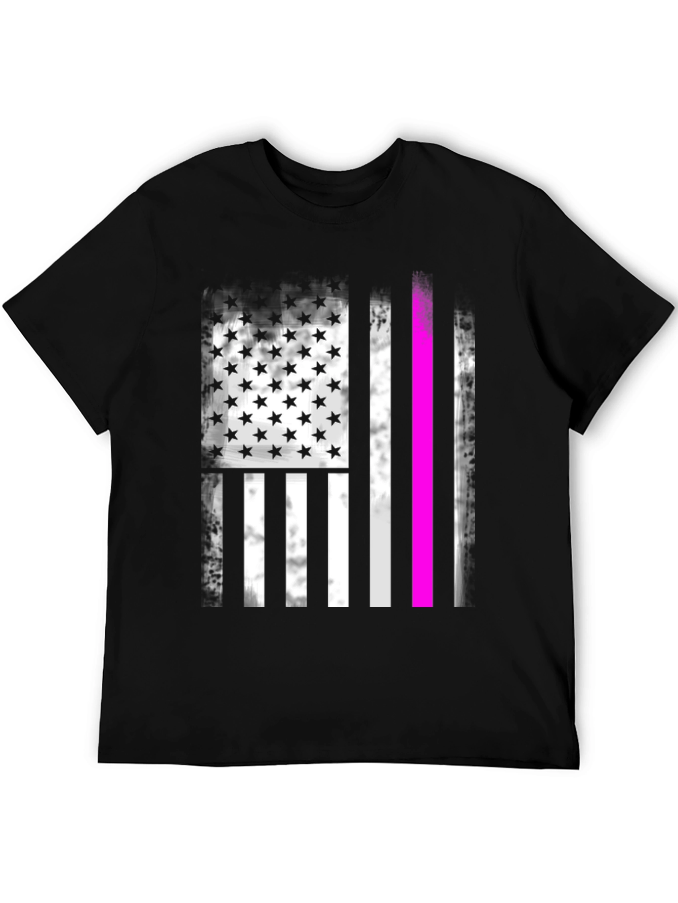 Distressed American Flag T-Shirt with Pink Line