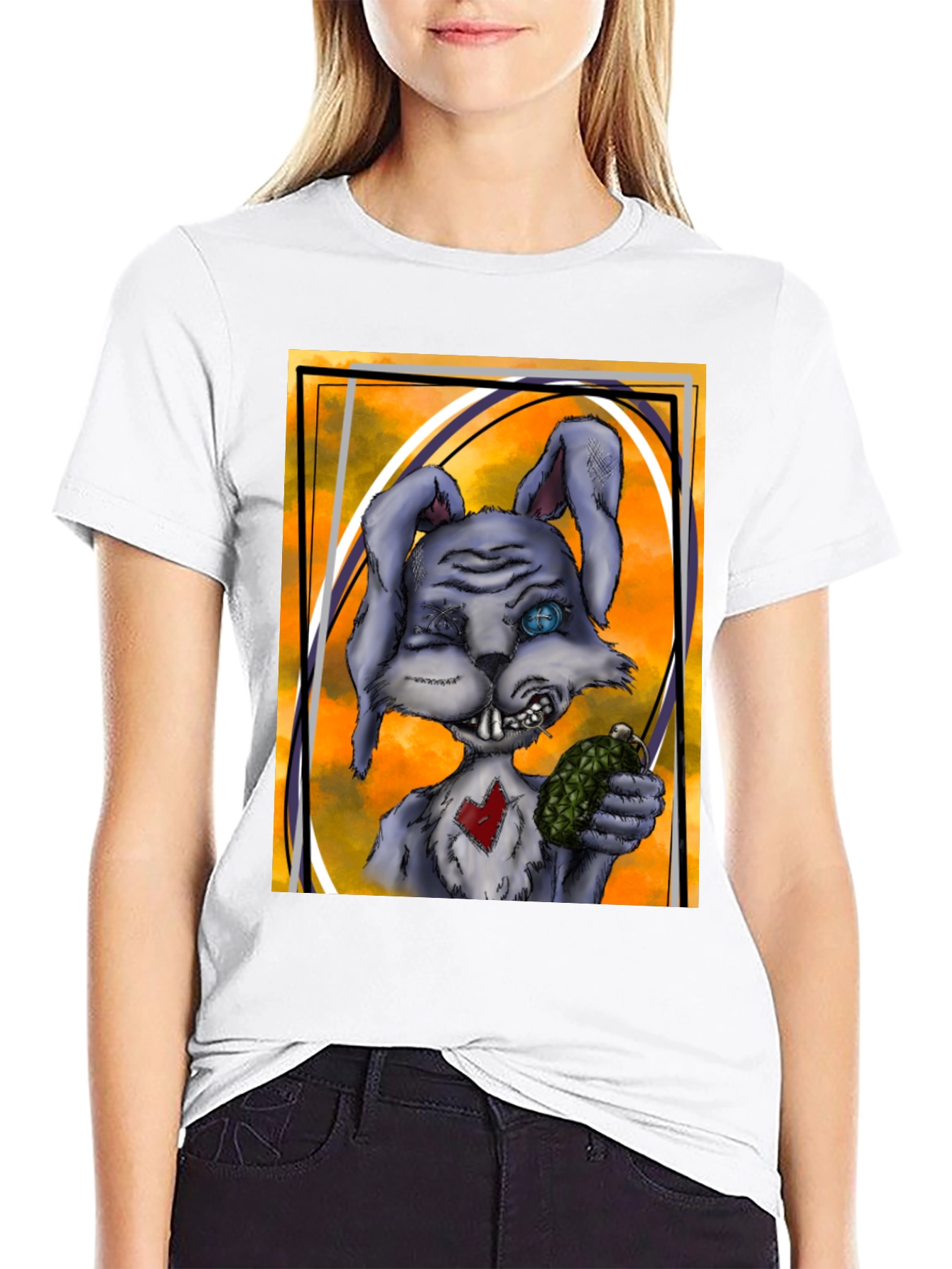 Edgy Rabbit Graphic Tee - Black