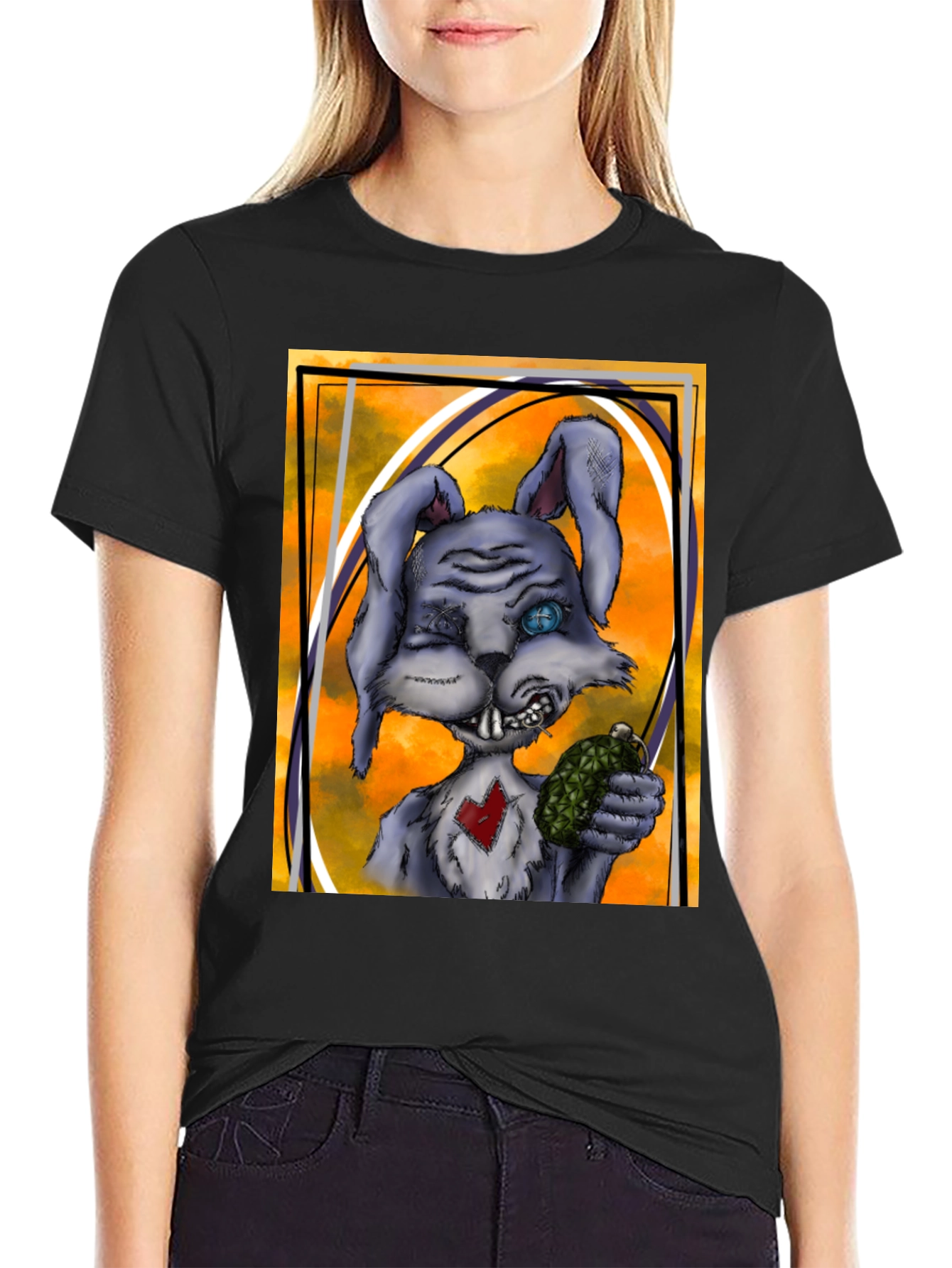 Edgy Rabbit Graphic Tee - Black