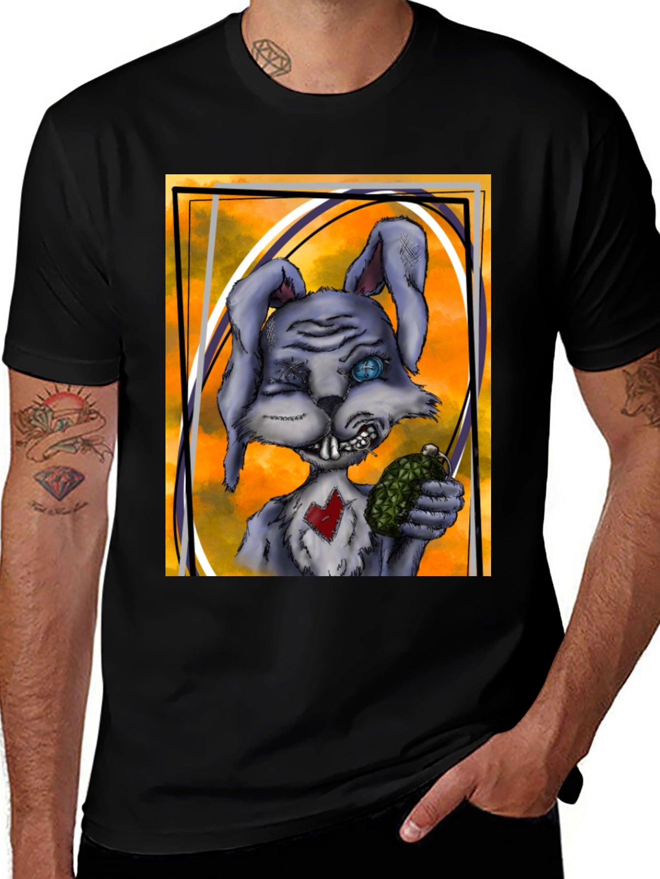 Edgy Rabbit Graphic Tee - Black