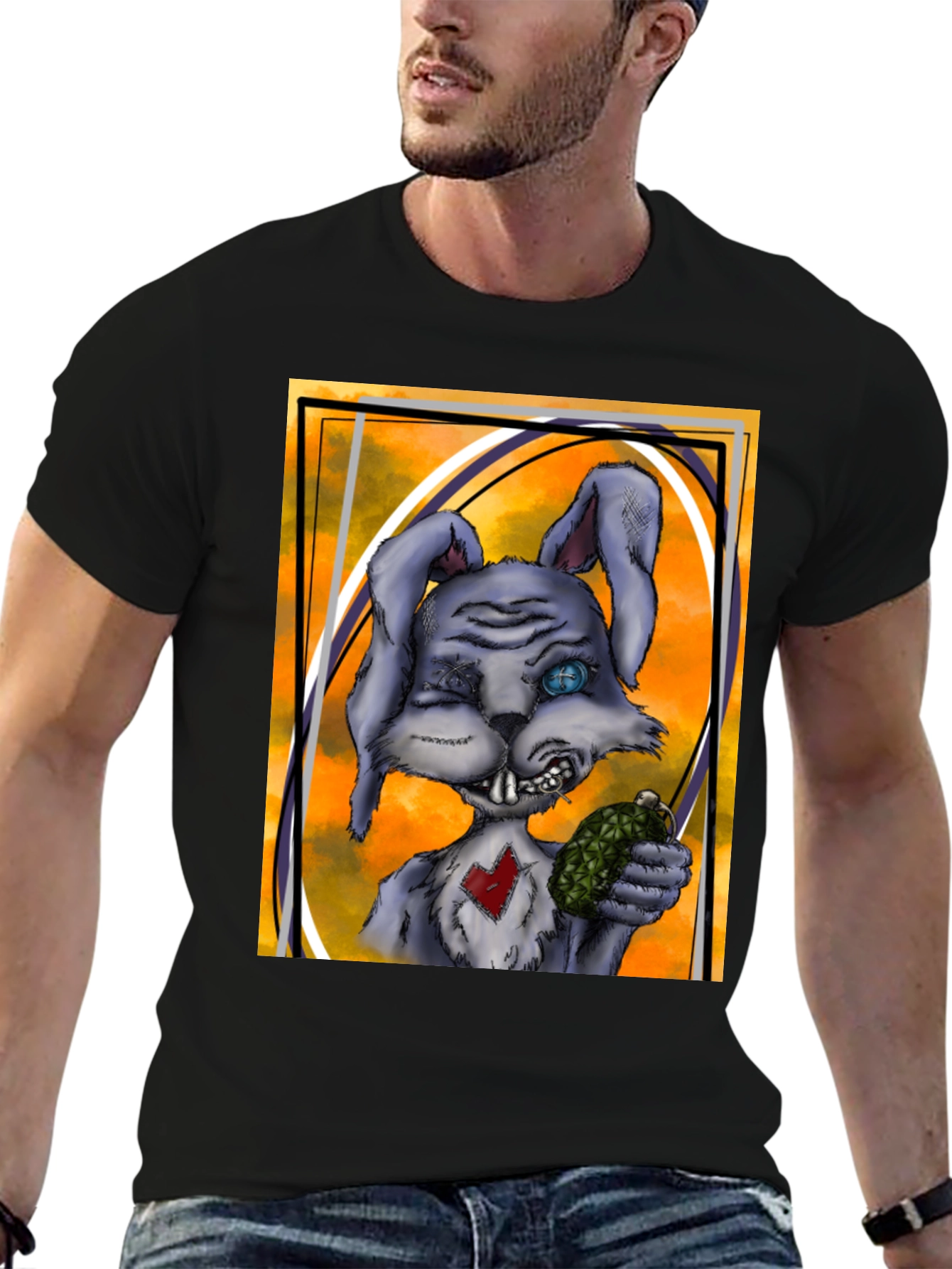 Edgy Rabbit Graphic Tee - Black