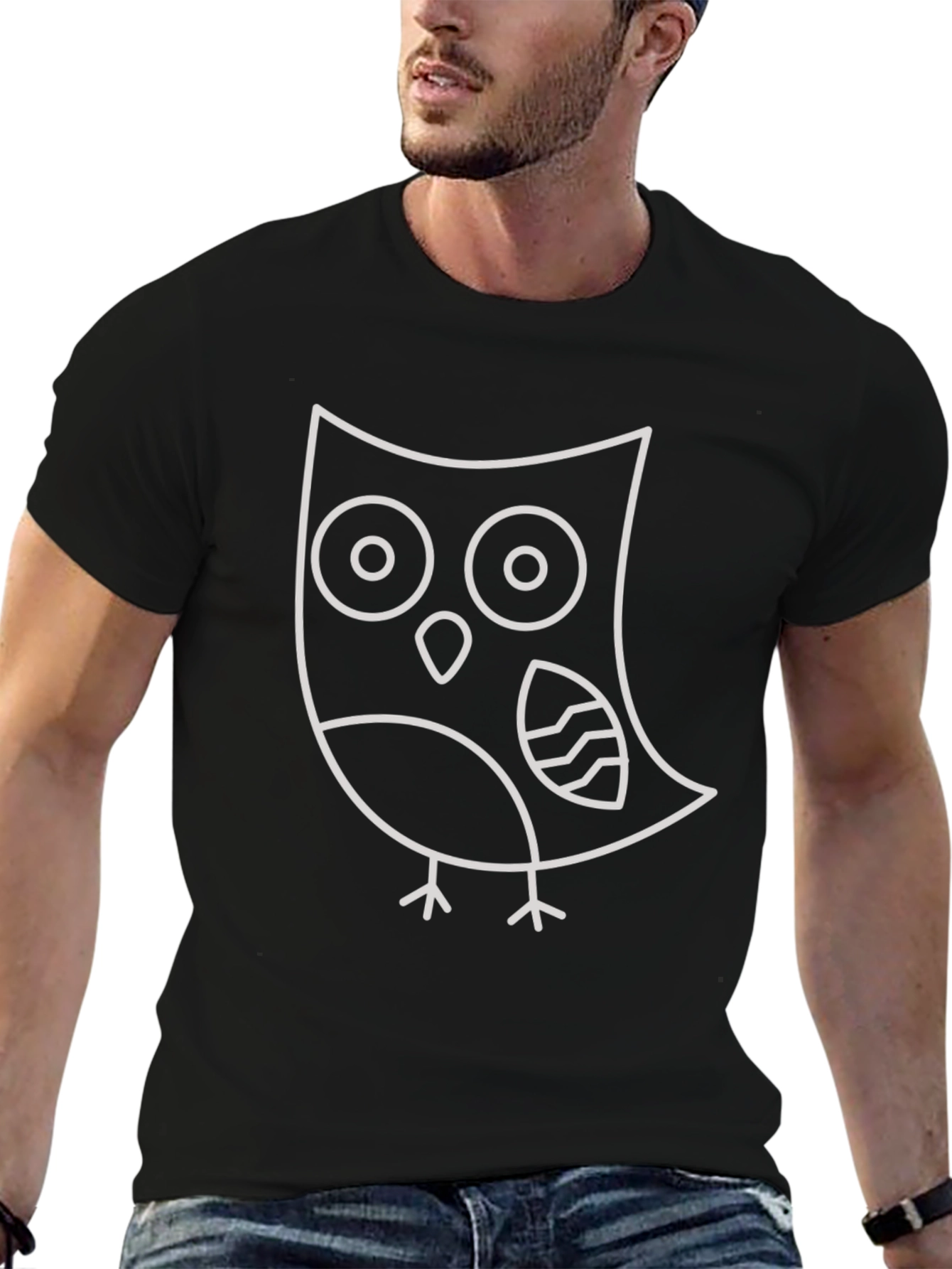 Owl Graphic Tee - Black Cotton Blend Shirt