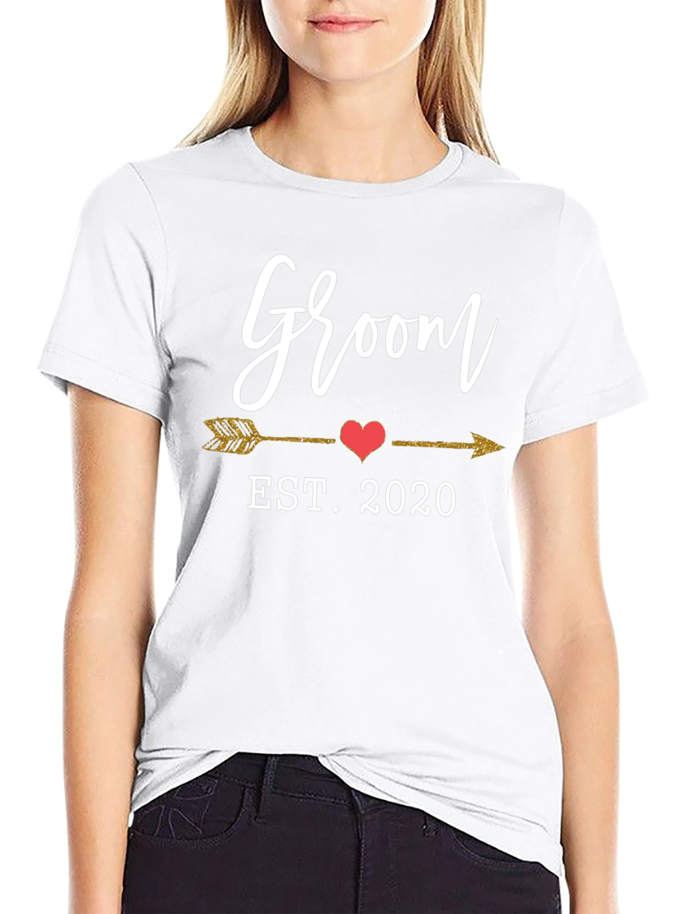 Groom EST. 2020 Arrow Heart Graphic Tee - Black