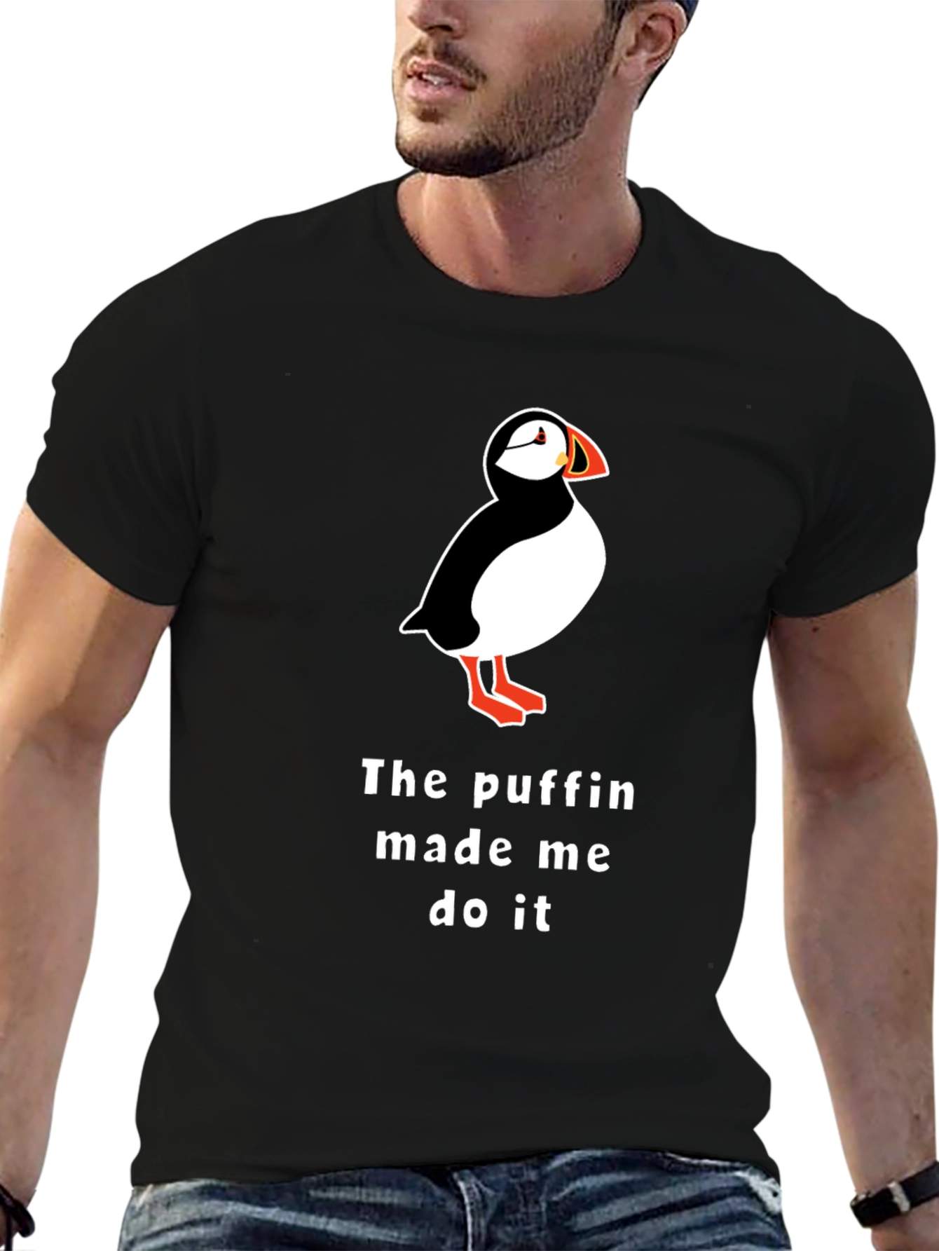 Puffin Made Me Do It Black T-Shirt