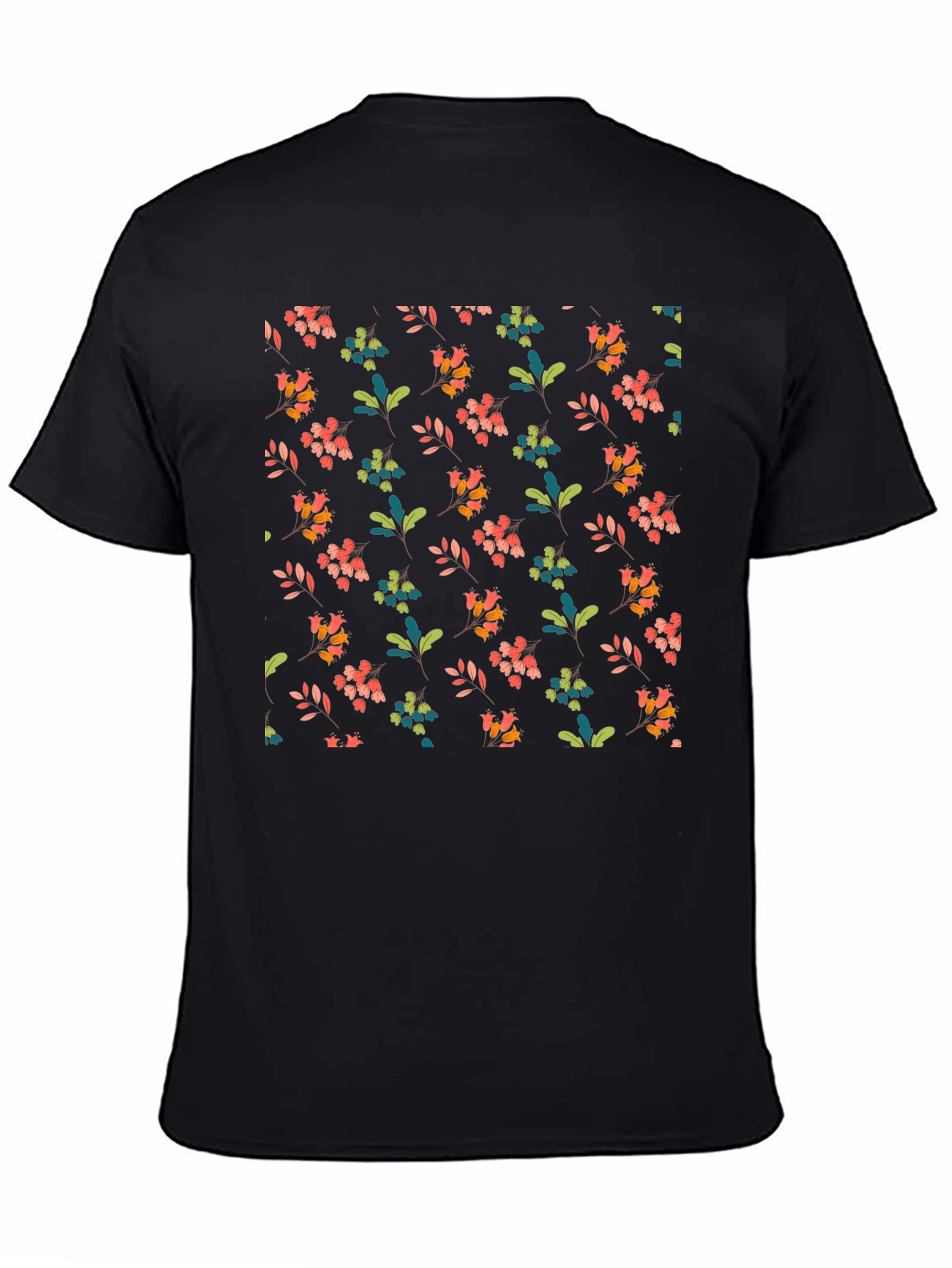 Floral Pattern Black Cotton Casual T-Shirt