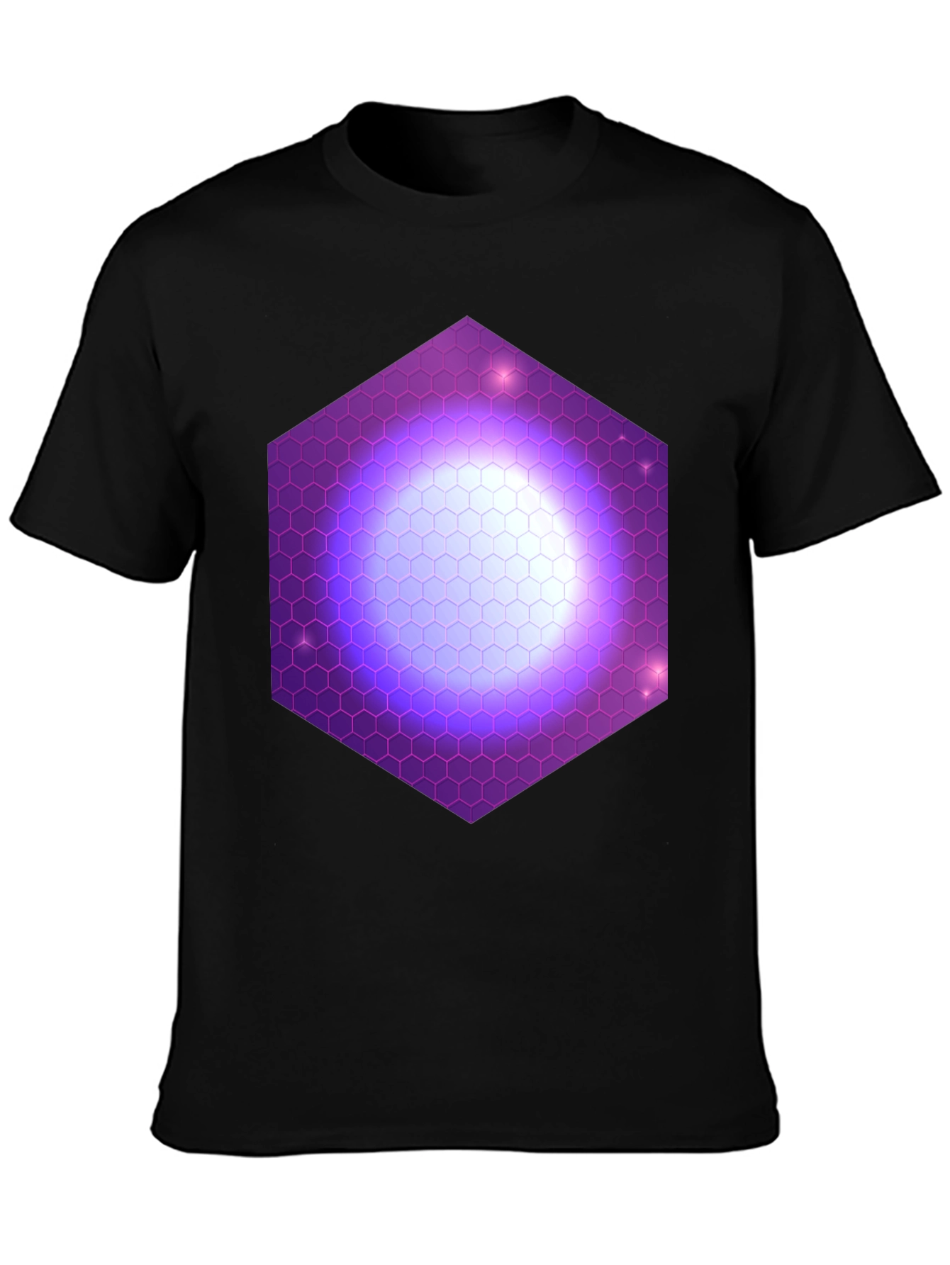 Hexagon Nebula Graphic Tee - Black Cotton T-Shirt