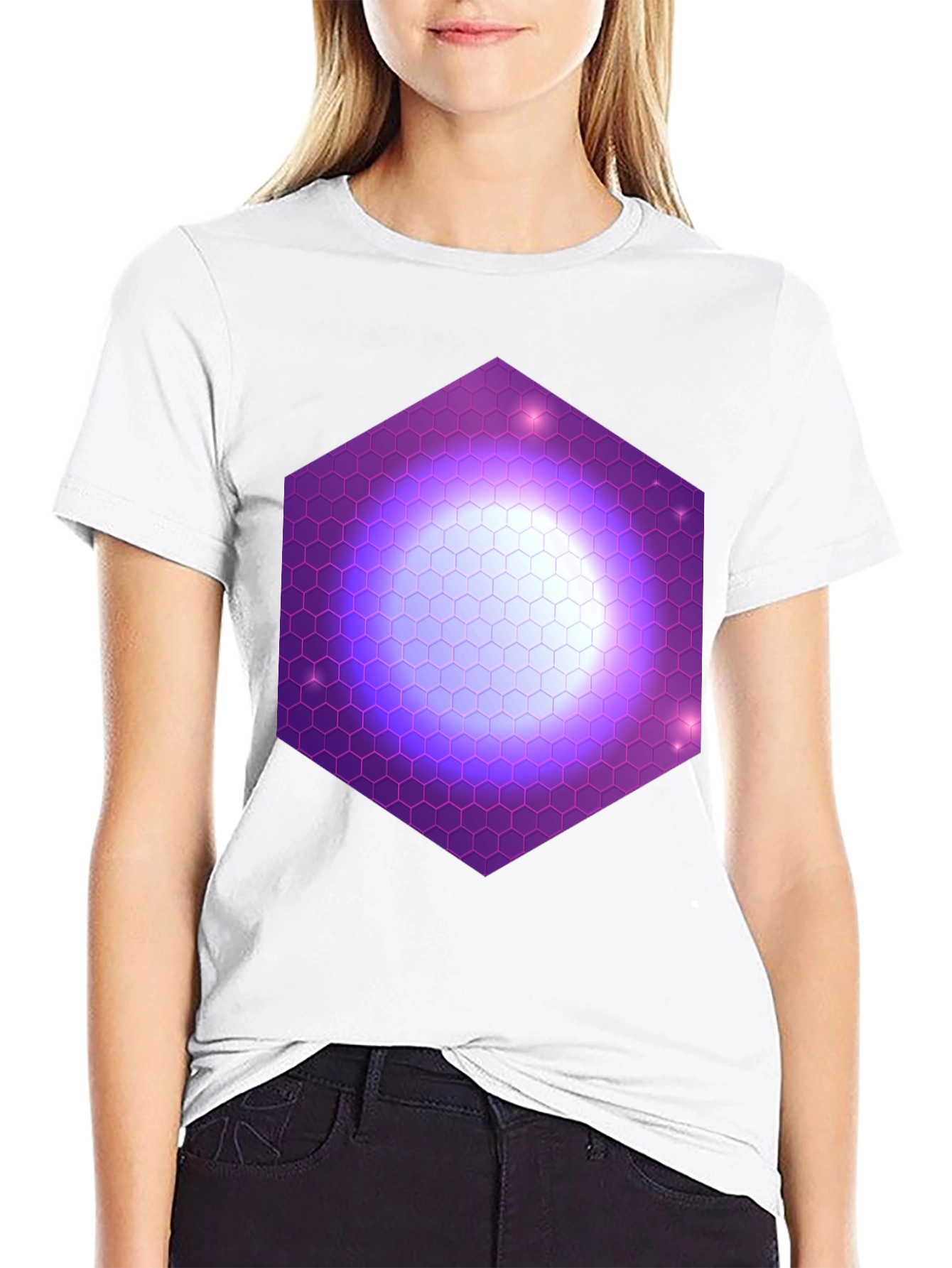 Hexagon Nebula Graphic Tee - Black Cotton T-Shirt