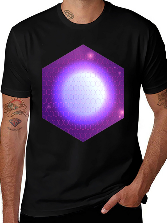 Hexagon Nebula Graphic Tee - Black Cotton T-Shirt