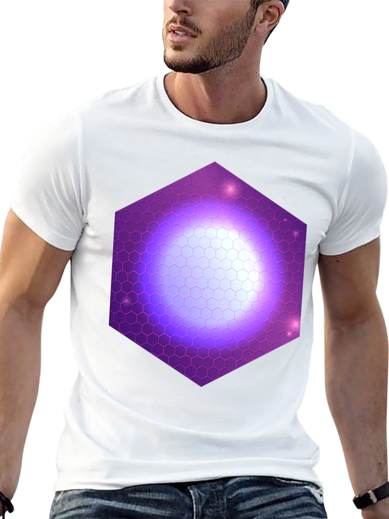 Hexagon Nebula Graphic Tee - Black Cotton T-Shirt