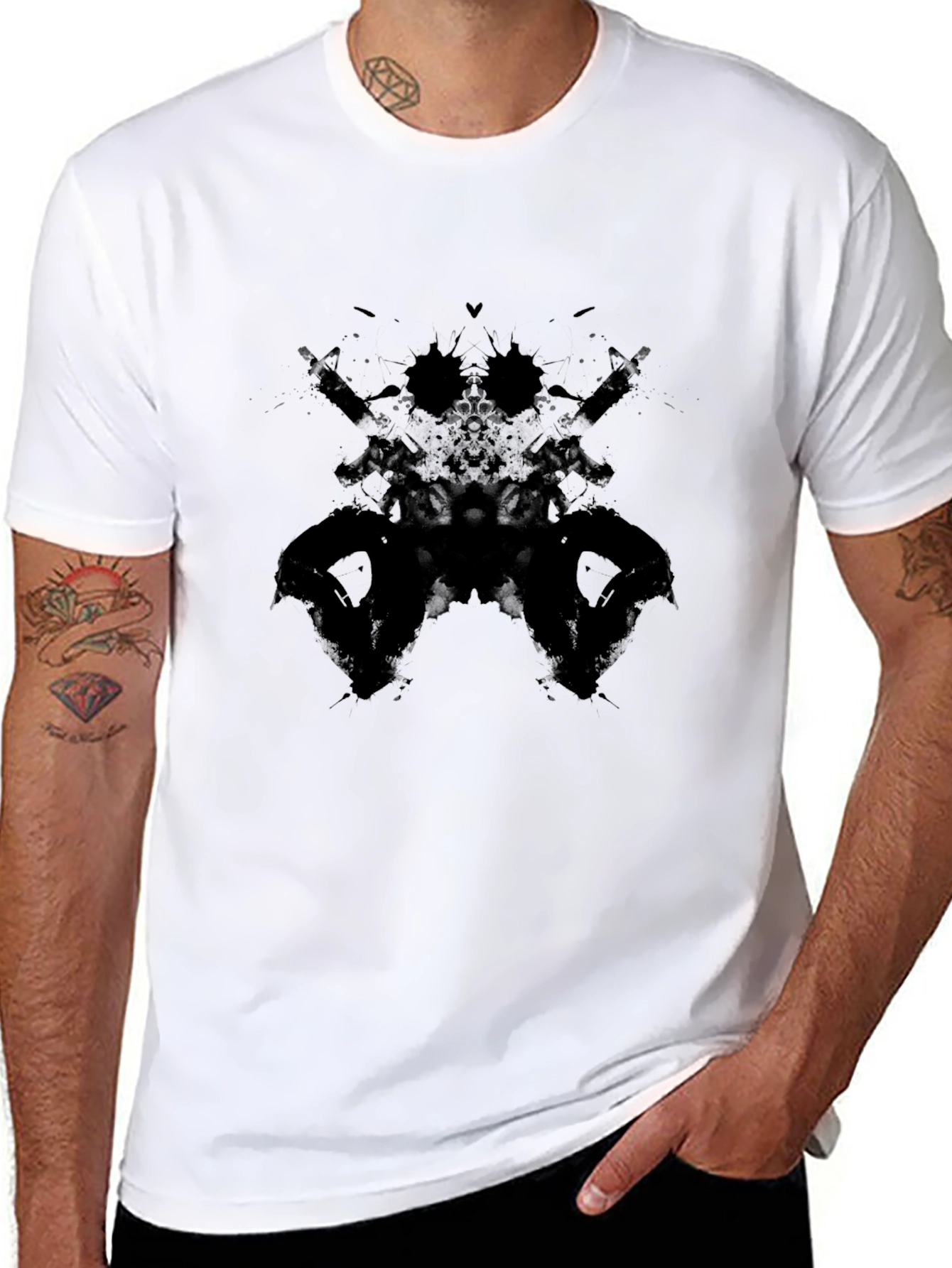 Abstract Rorschach Gun T-Shirt - Black