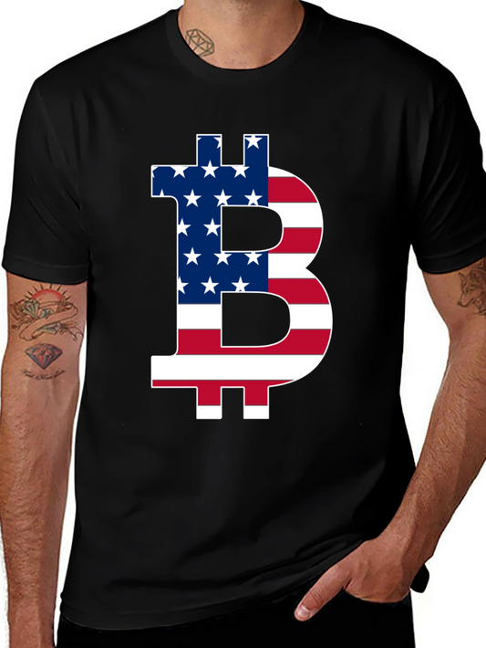 Bitcoin USA Flag Graphic Tee - Crypto Enthusiast T-Shirt