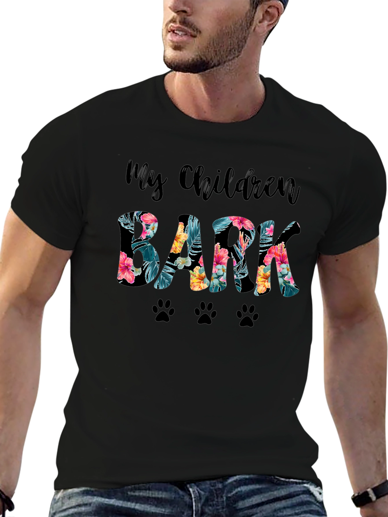 My Children Bark Floral Paw Print T-Shirt