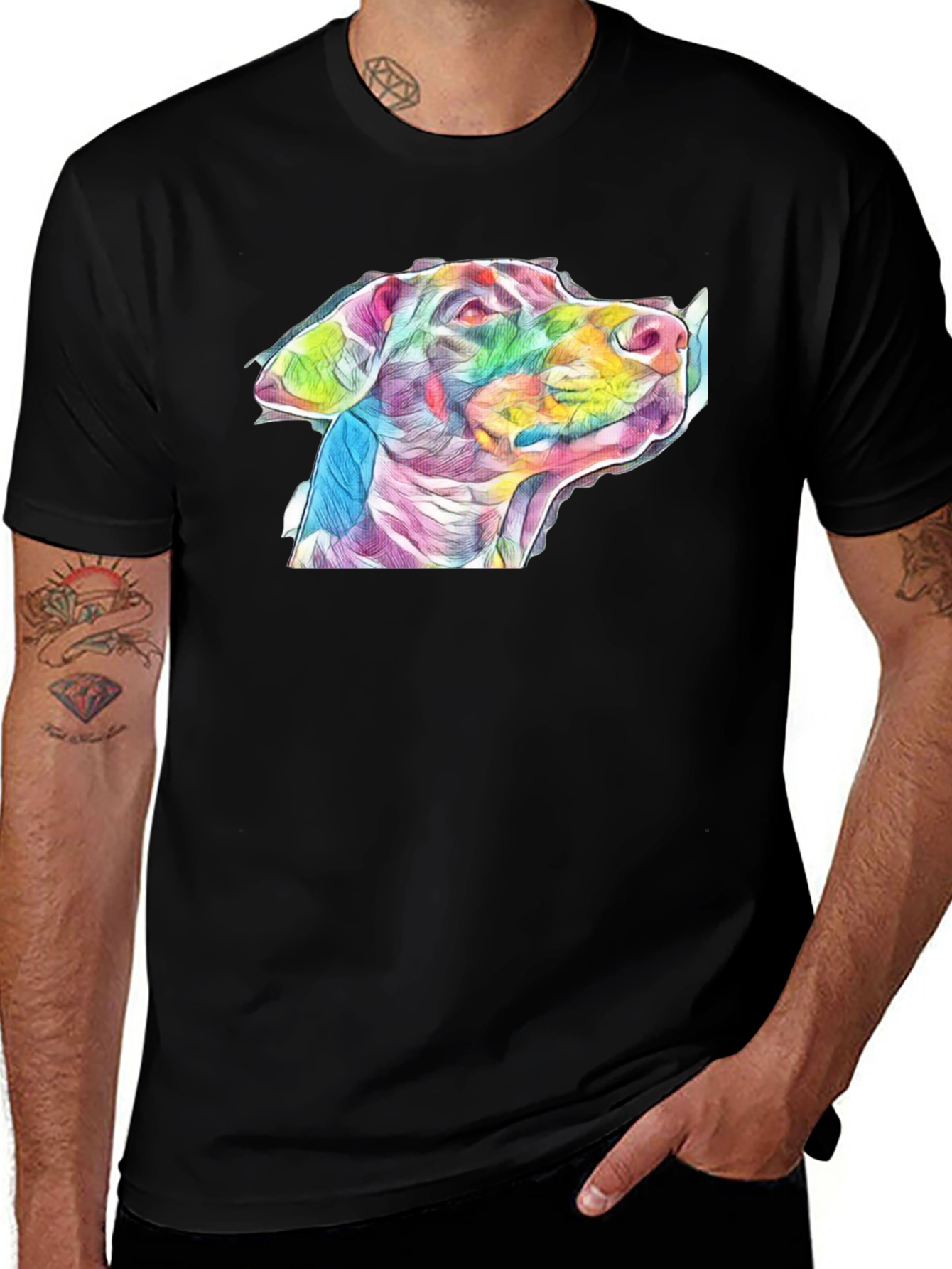 Dog Art Print Black Tee - Stylish Casual Wear