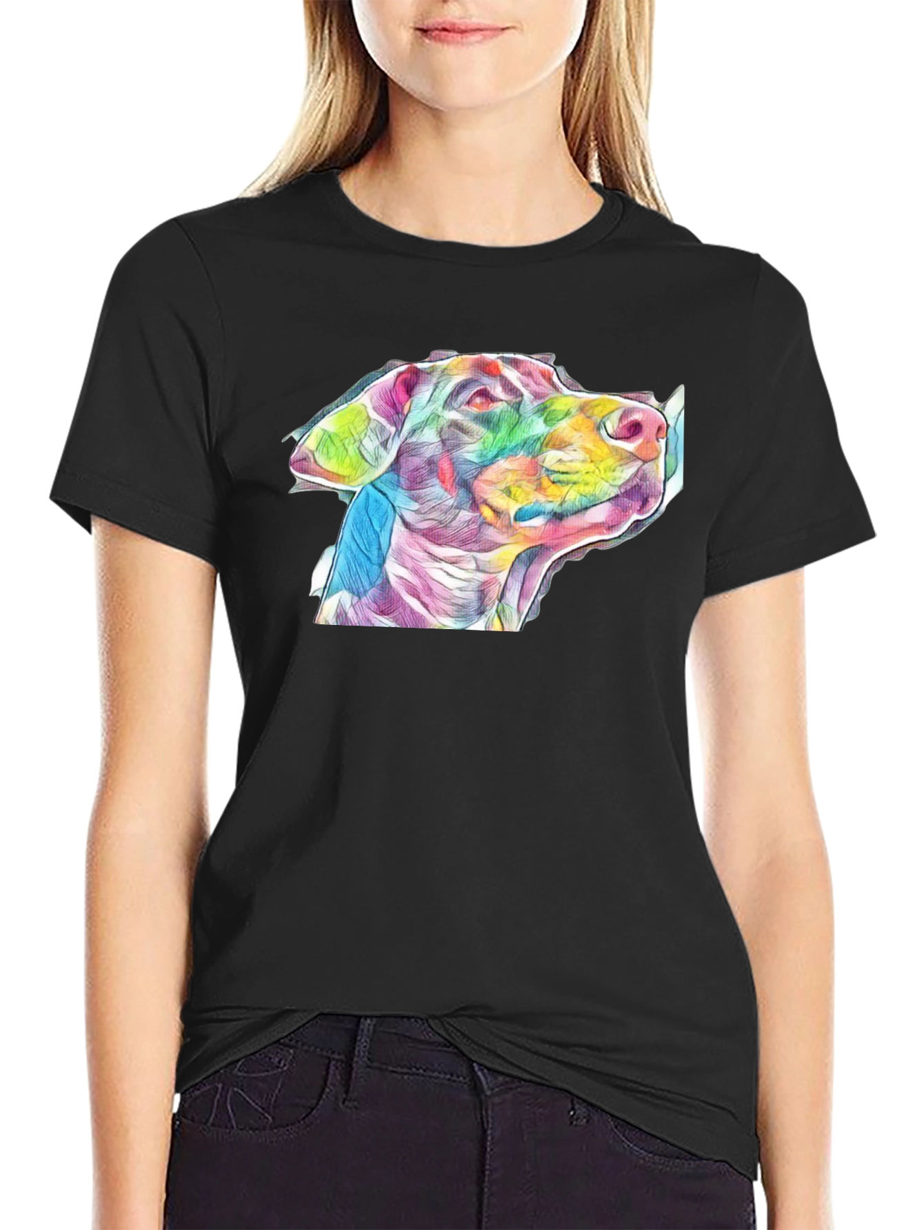 Dog Art Print Black Tee - Stylish Casual Wear