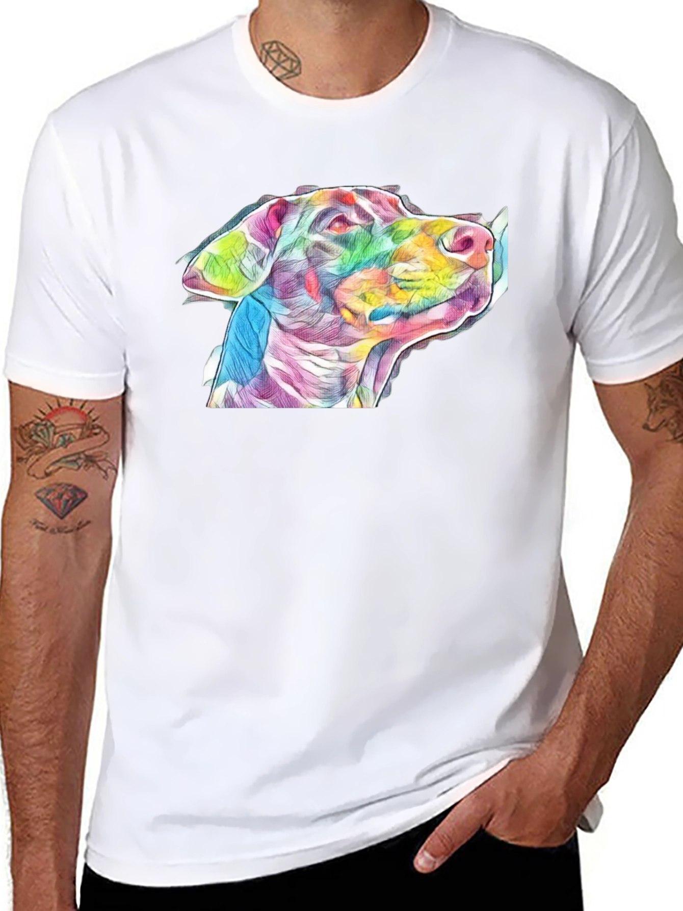 Dog Art Print Black Tee - Stylish Casual Wear