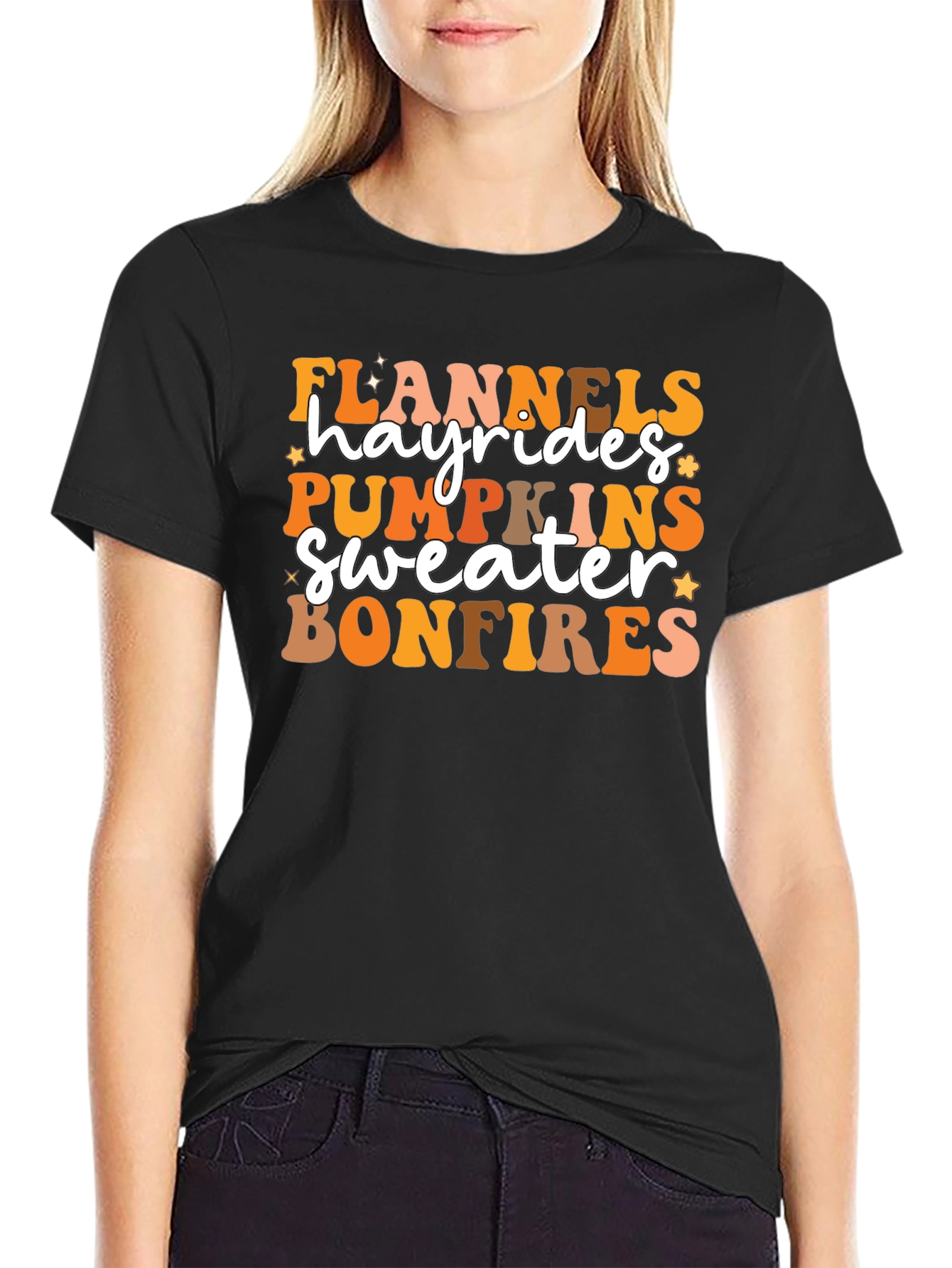 Fall Favorites T-Shirt: Flannels Hayrides Pumpkins Bonfires