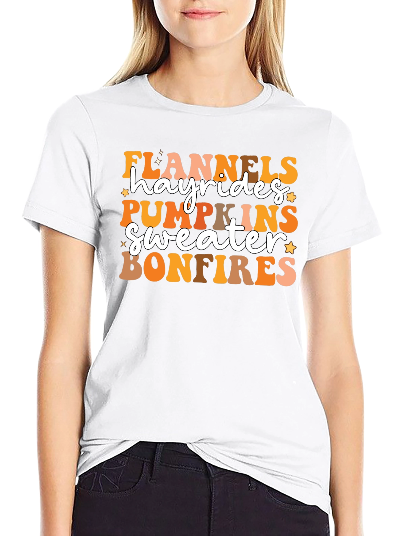 Fall Favorites T-Shirt: Flannels Hayrides Pumpkins Bonfires
